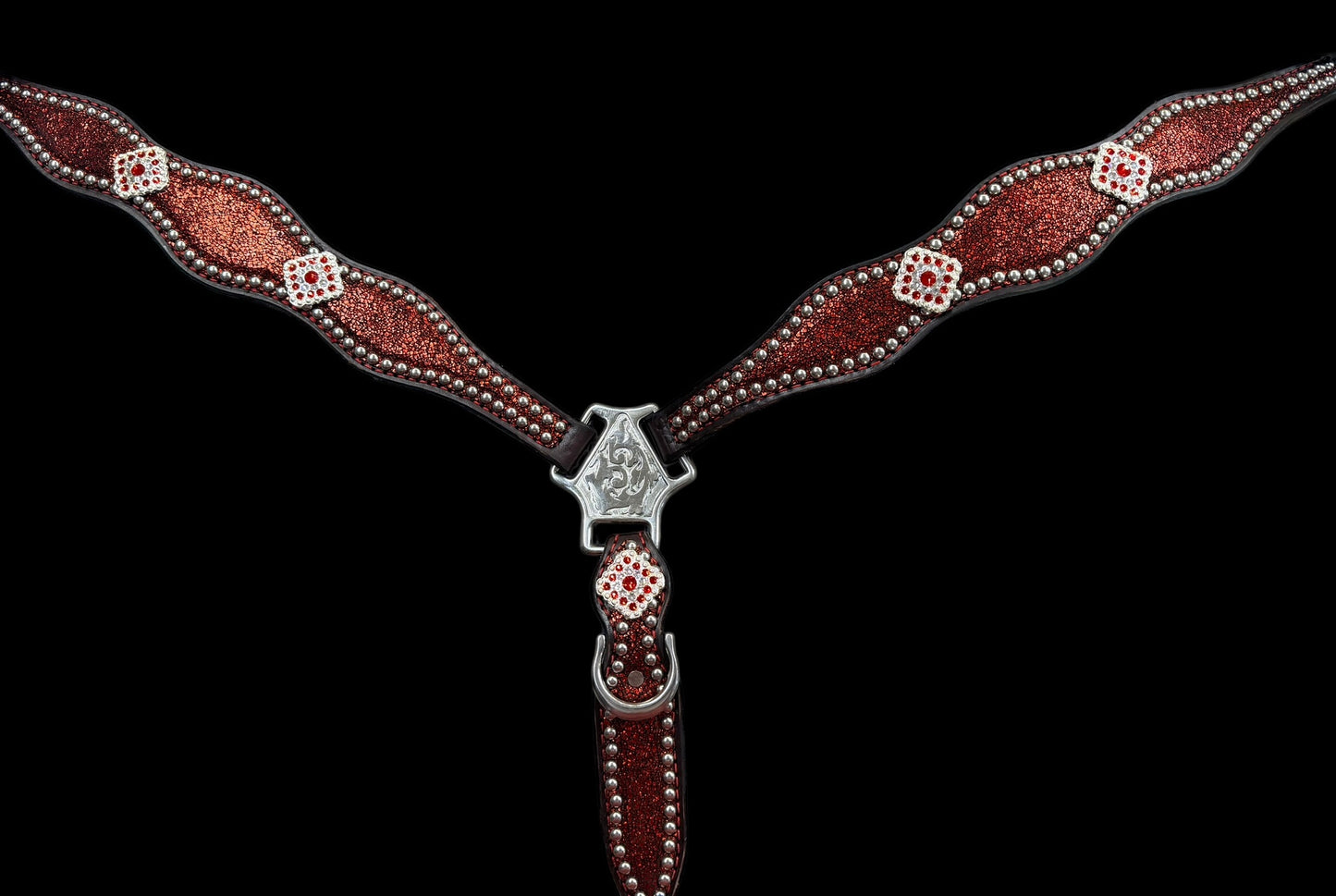 Metallic Red on dark leather