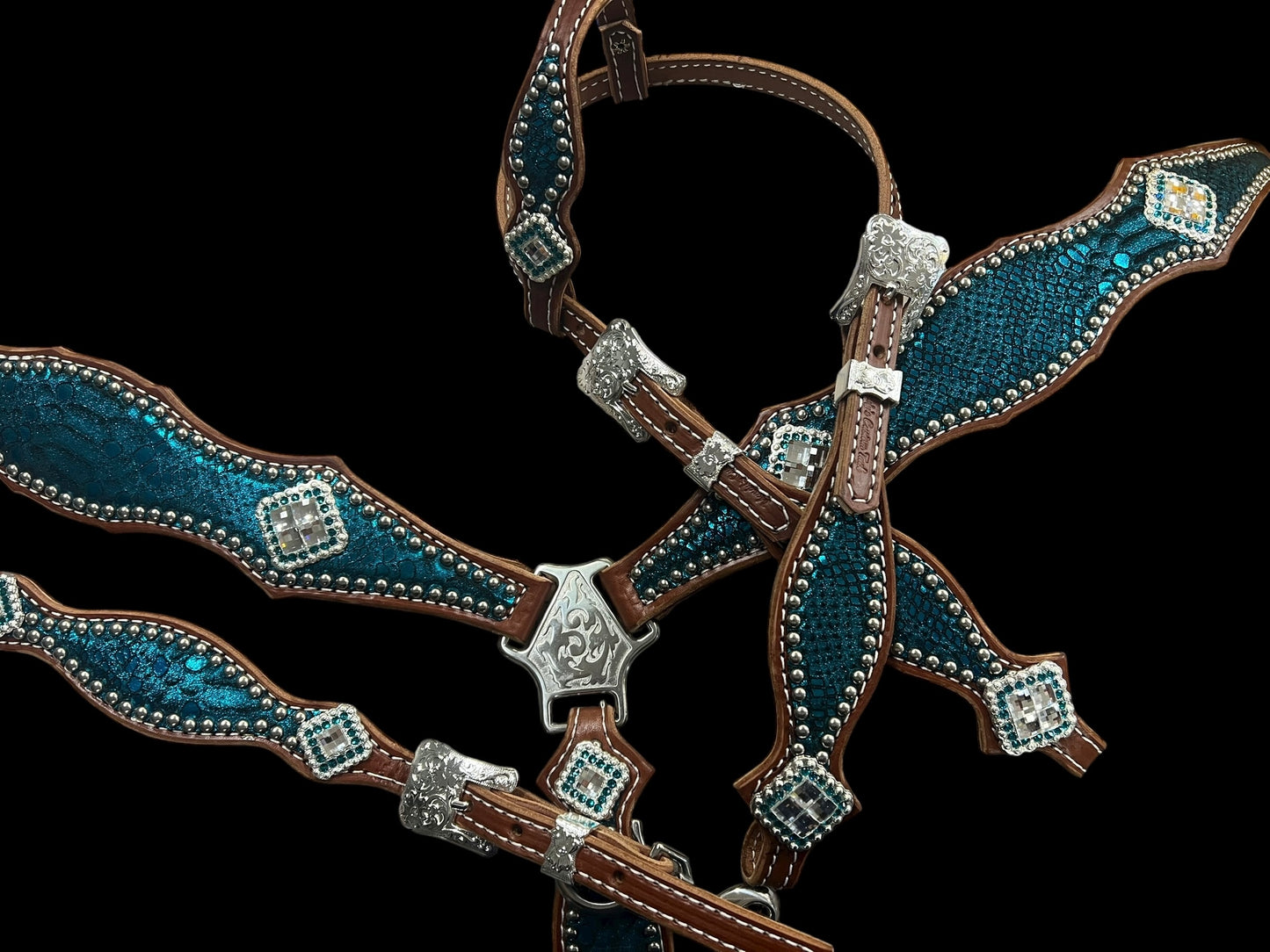 teal mystic on medium leather