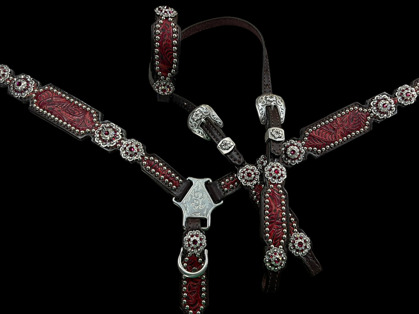 Pomegranate floral on dark leather
