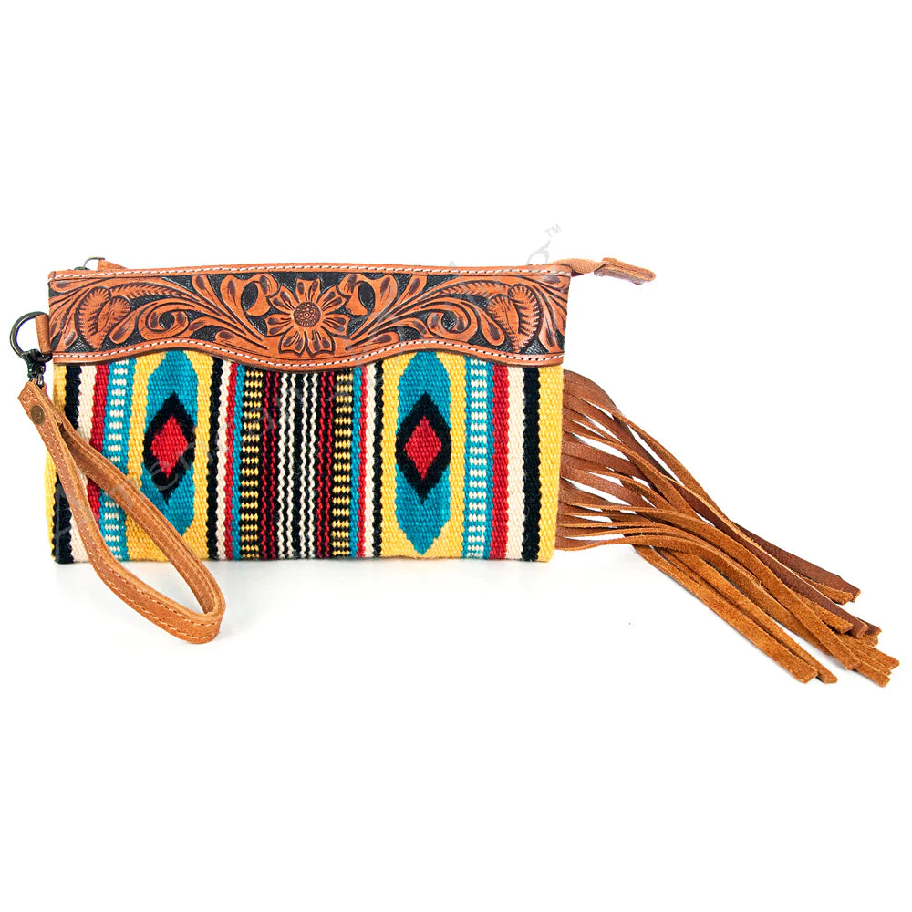 ADBG344TANDAR4 American Darling Western Leather Wristlet Bag with Hand Tooled Floral Carving and Saddle Blanket (Copy)