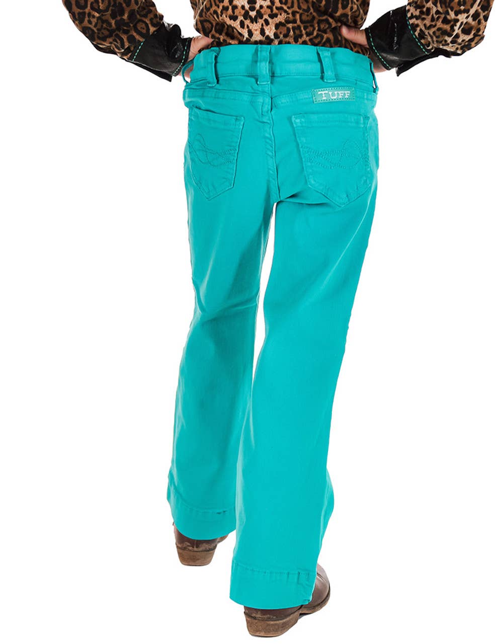 Girls Turquoise Pull-On Trousers: Medium Wash