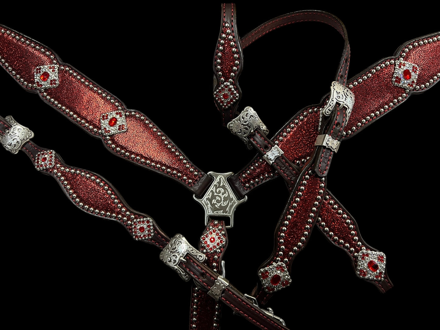 Metallic Red on dark leather