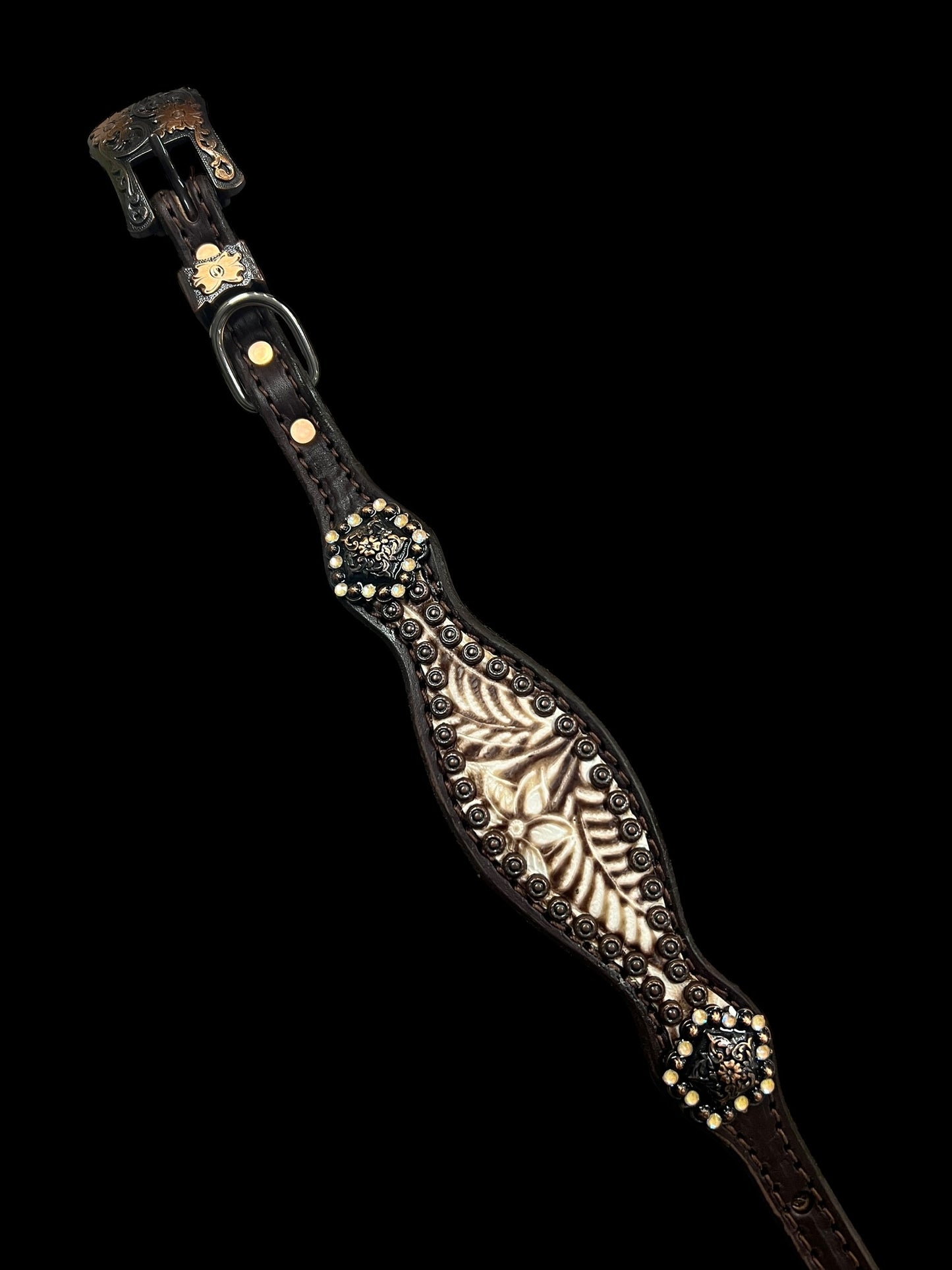 Brown and Cream floral on dark leather