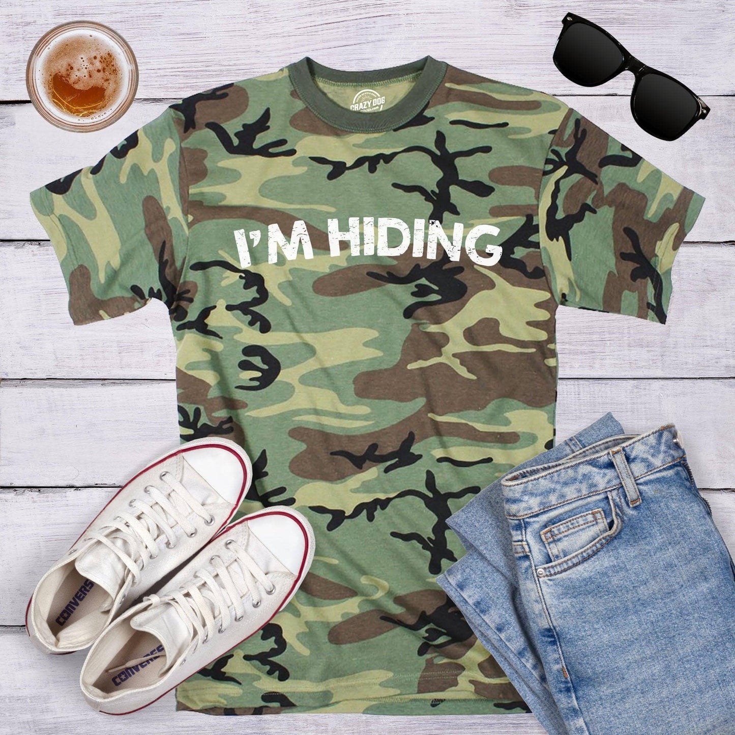 I'm Hiding Funny Graphic T-shirt Hunting Fishing Novelty Tee: Camo