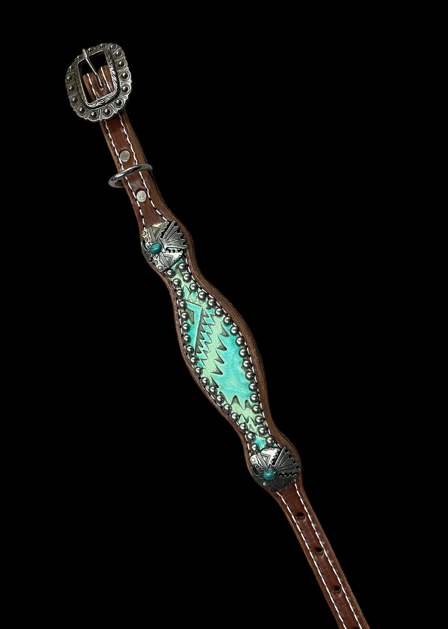 Turquoise aztec on medium leather