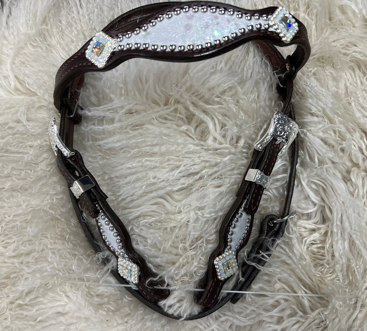 White mystic on dark leather