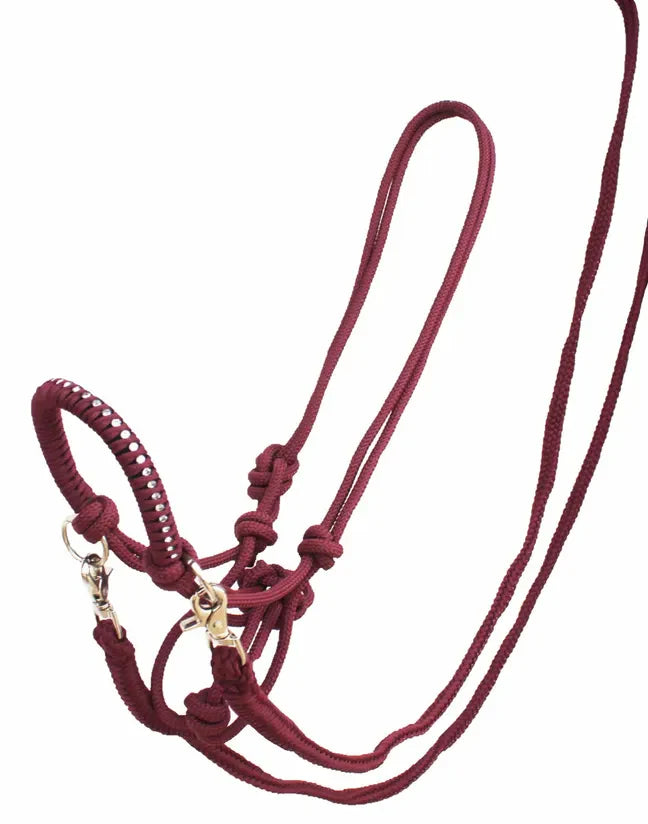 Side Pull Rope Halter with Crystals on Noseband