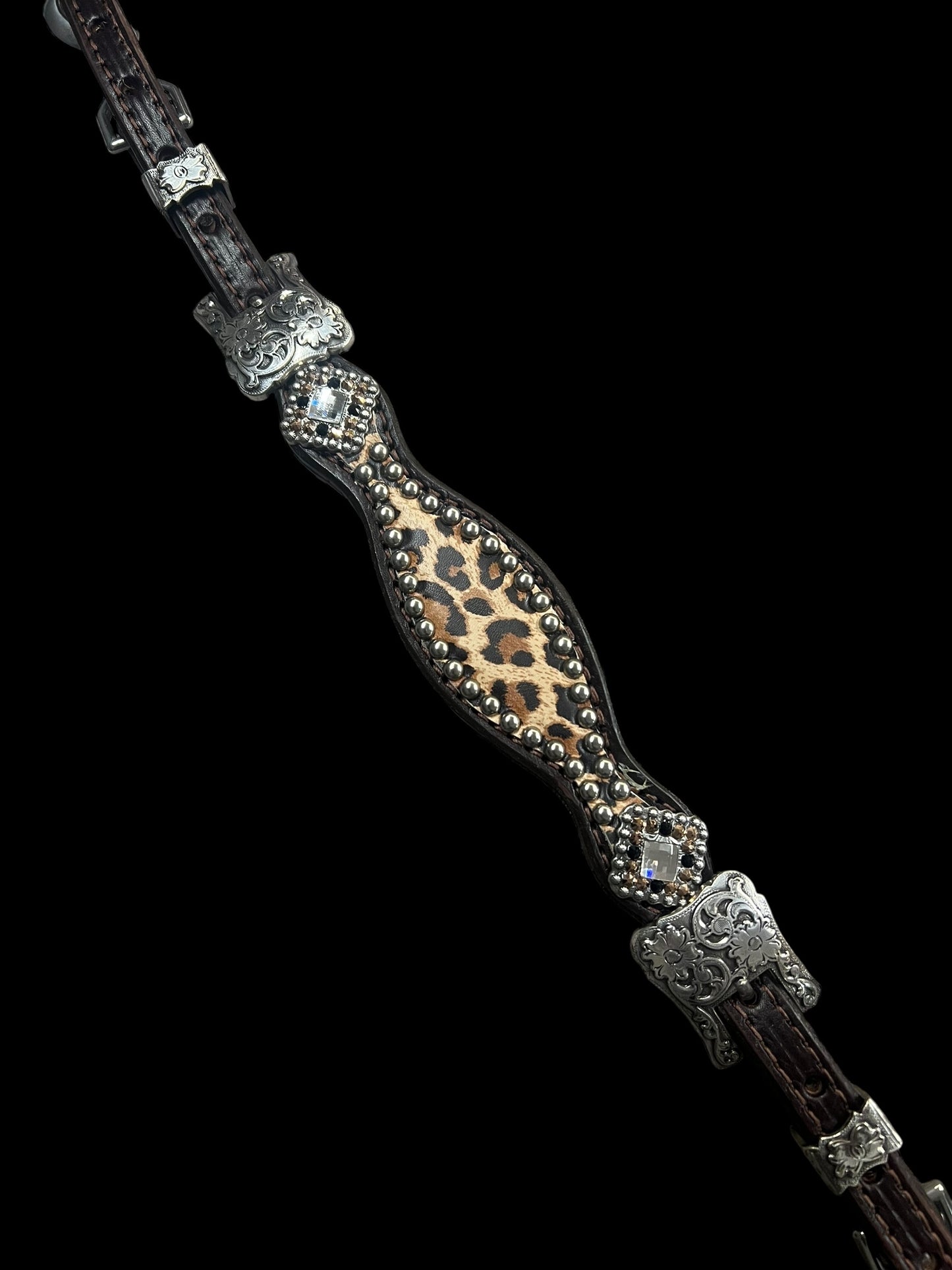 Leopard on dark leather