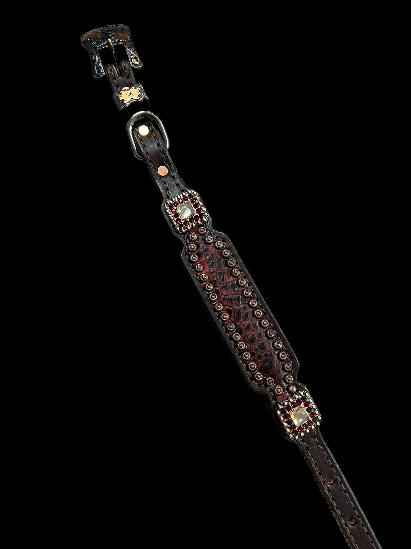 Dark red gator on dark leather