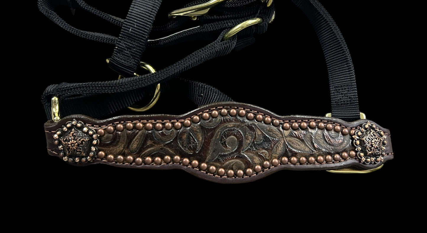 Brown swirl on dark leather