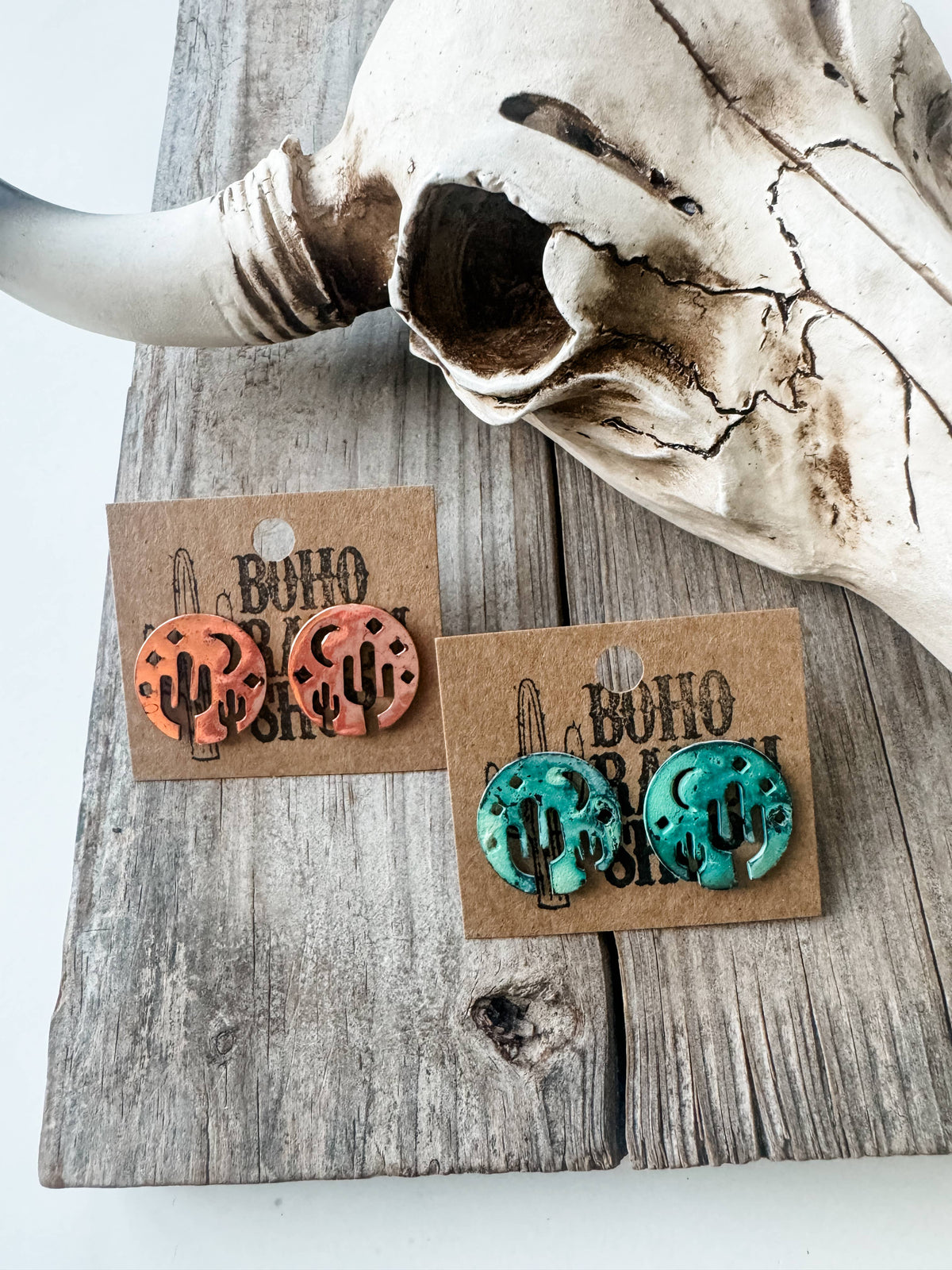 Desert Sky Western Stud Earrings - Moon Cactus: COPPER