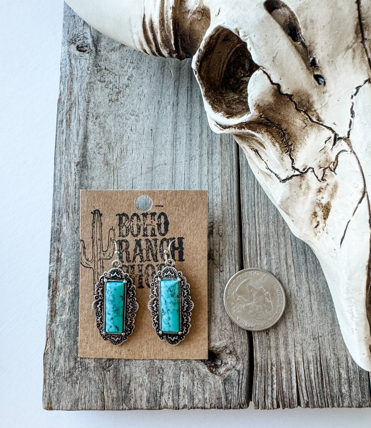 Western Hand Stone Stud Earrings - Turquoise