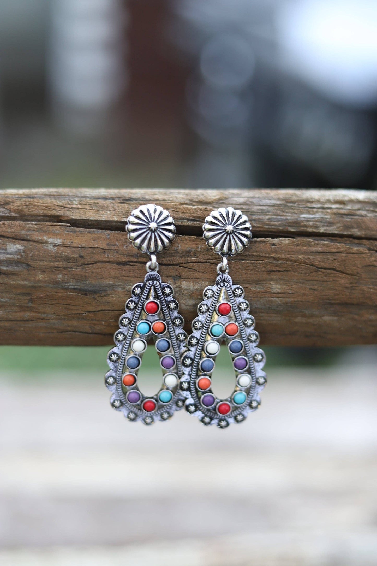 MULTI WESTERN TEARDROP POST EARRINGS
