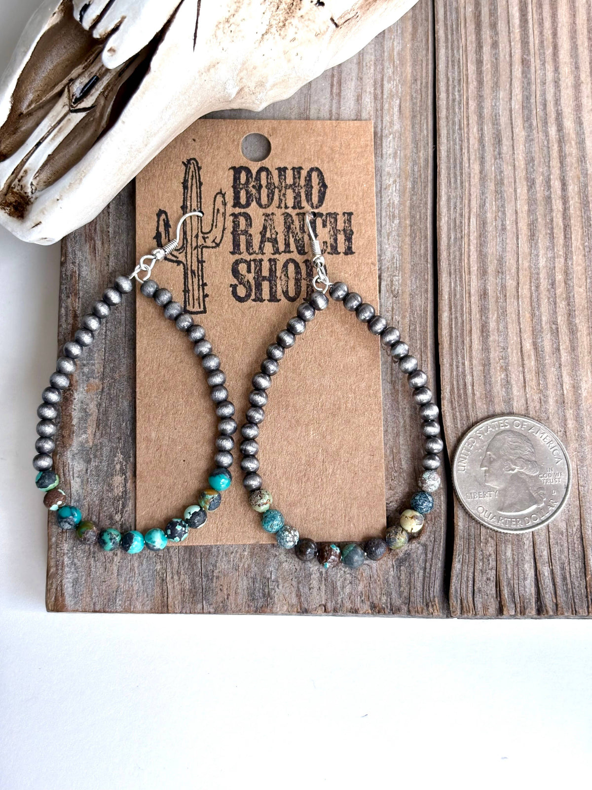 Western Navajo Style Pearl Teardrop Hoop Dangle Earrings: Silver