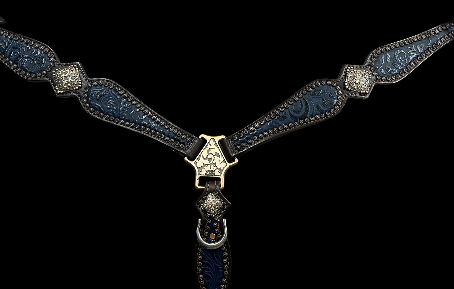 Navy floral on dark leather