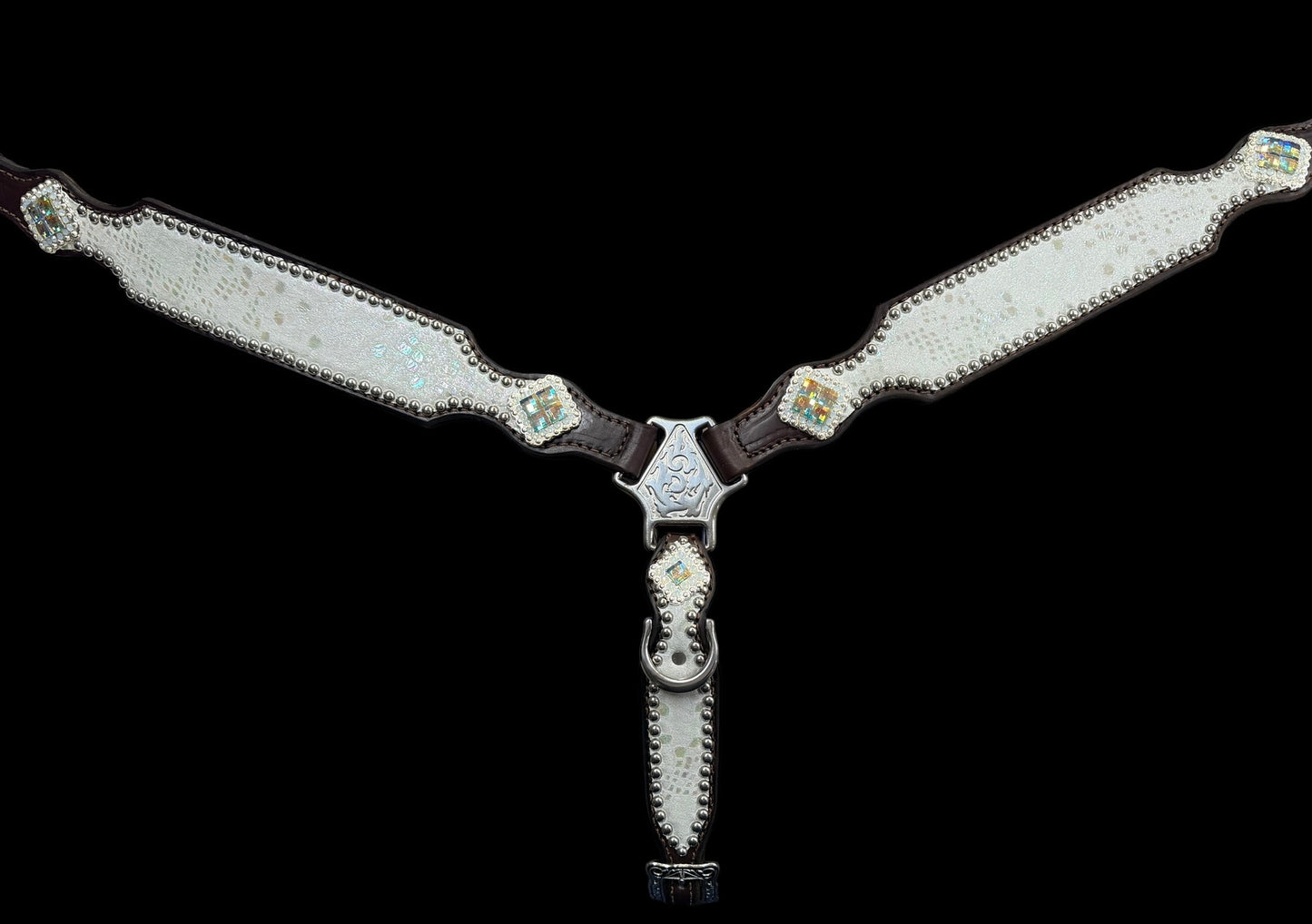 White mystic on dark leather