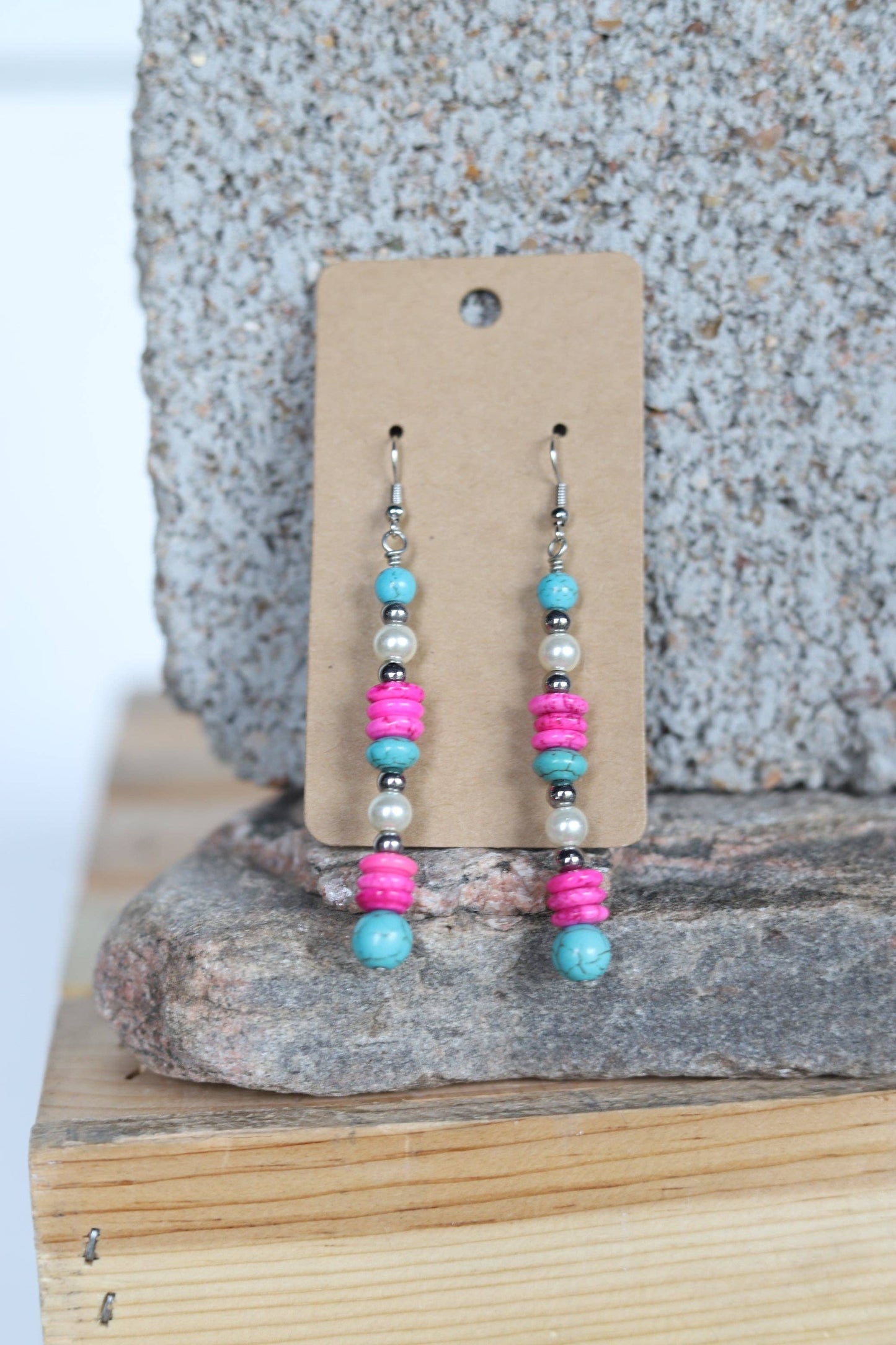 Turquoise and hot pink earrings
