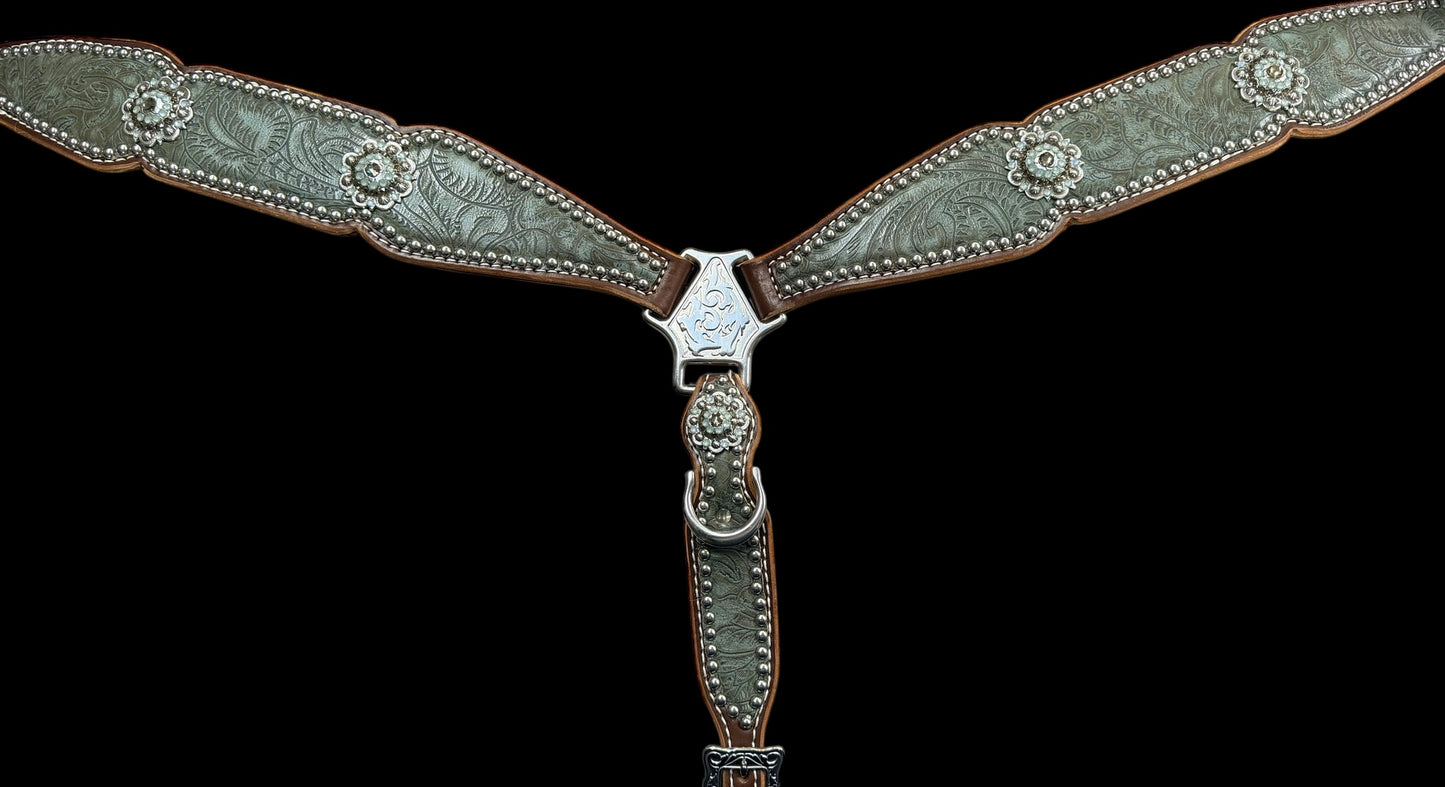 Sage Dallas Floral on walnut leather