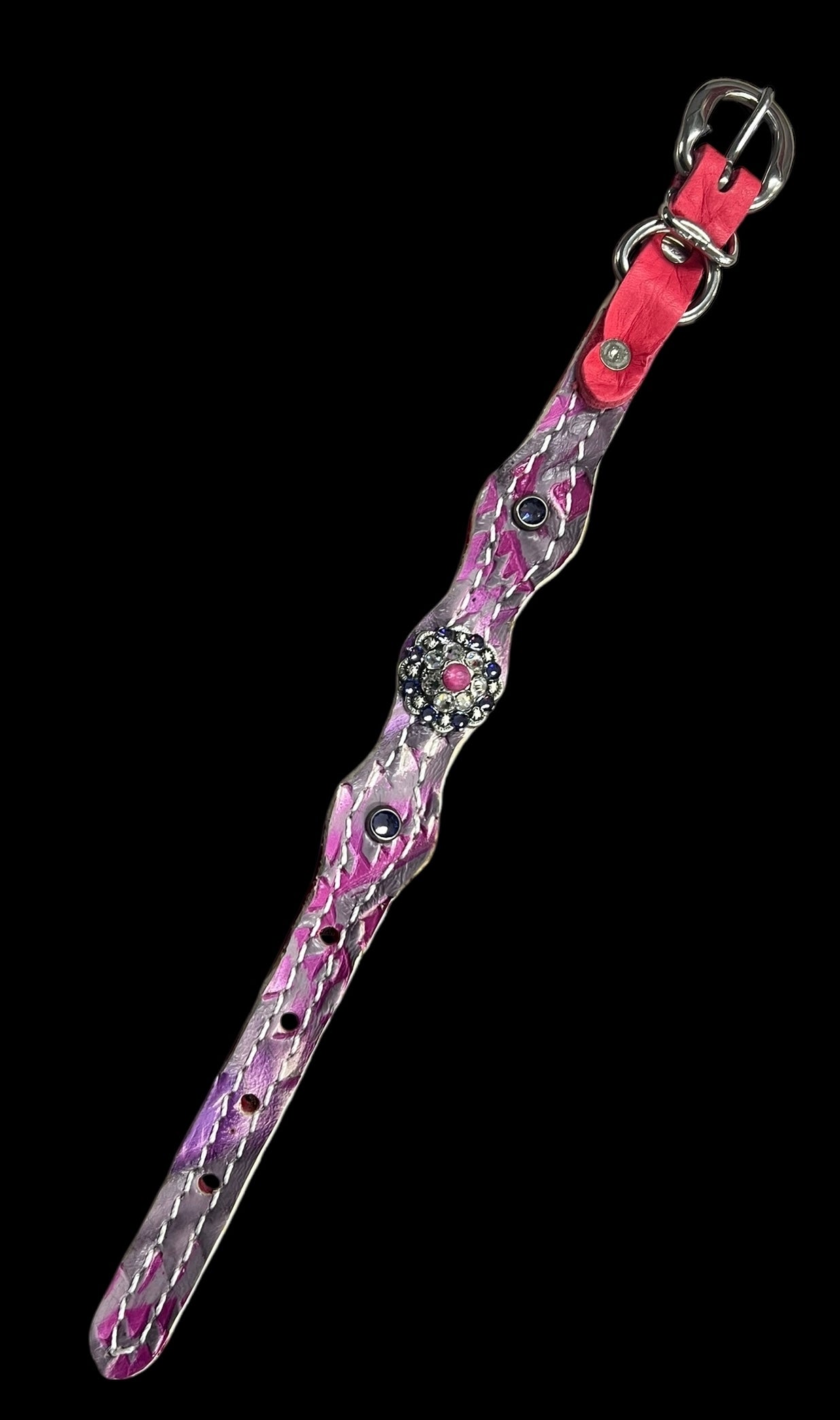 Light pink and purple Aztec on chocolate leather