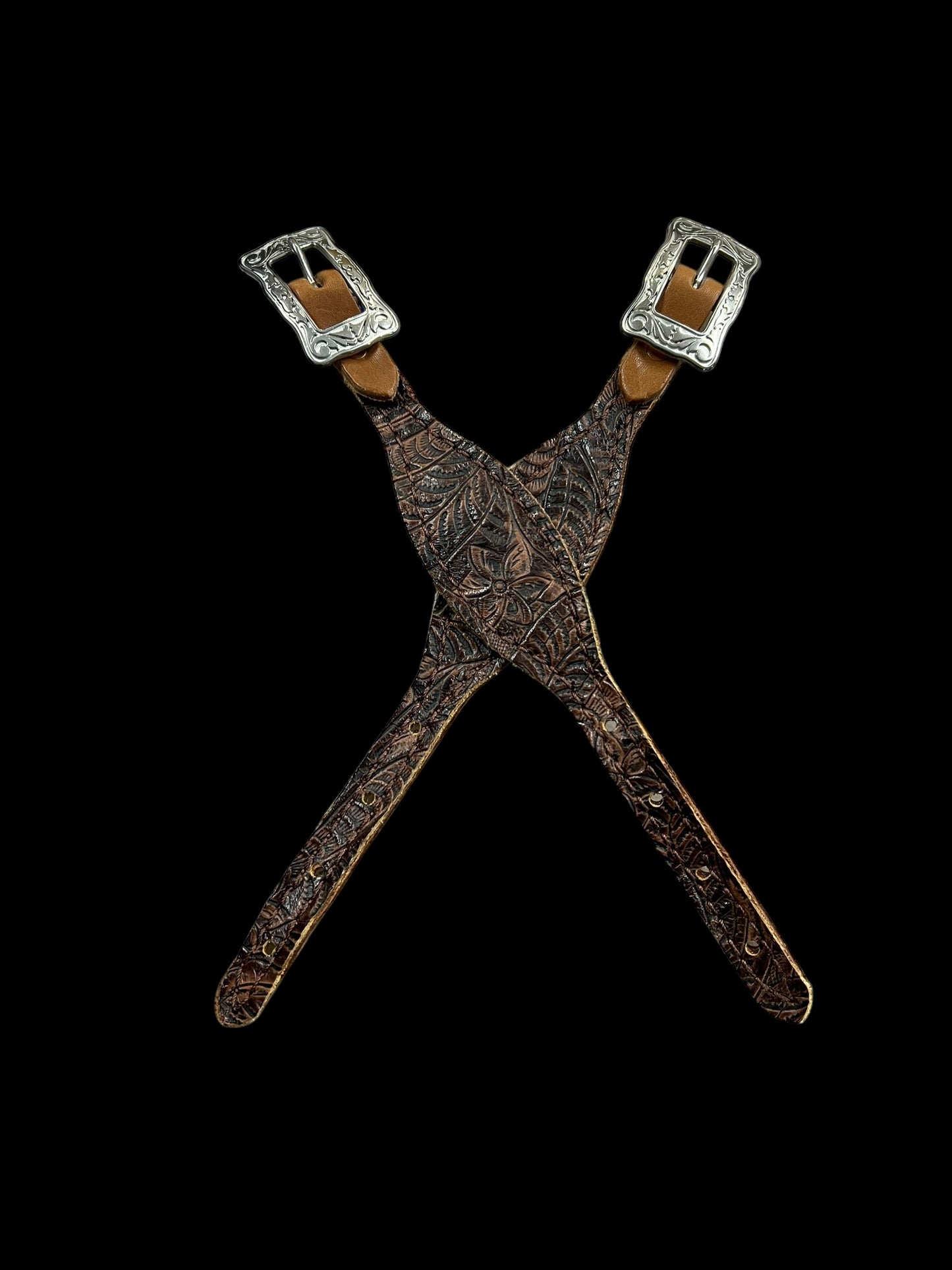 Brown floral on dark leather
