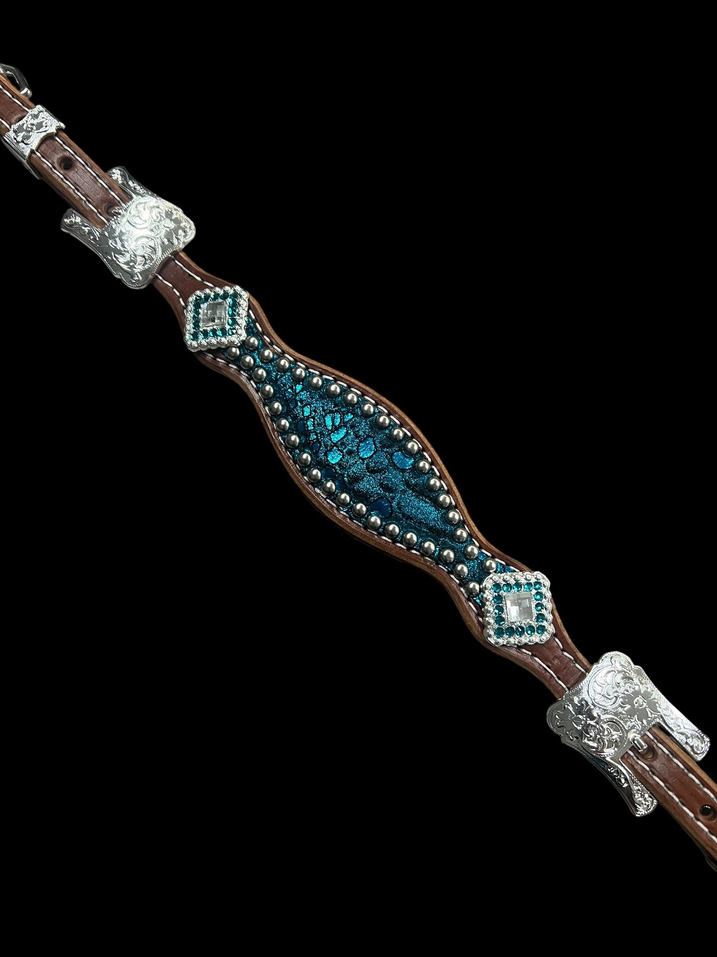 teal mystic on medium leather