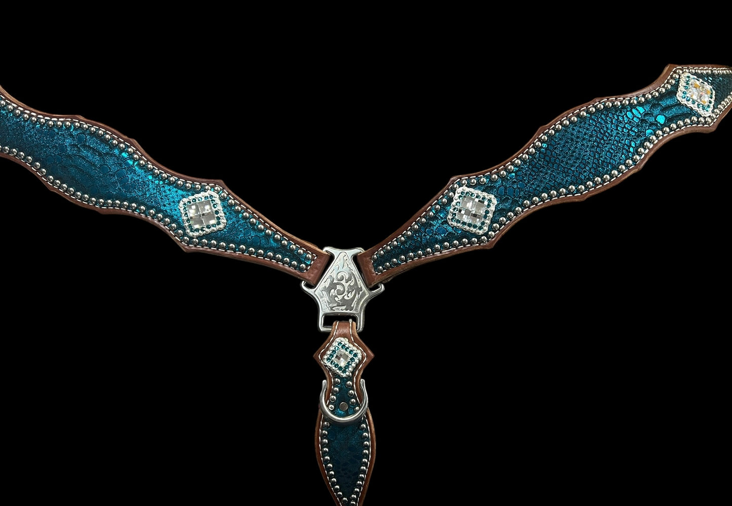 teal mystic on medium leather