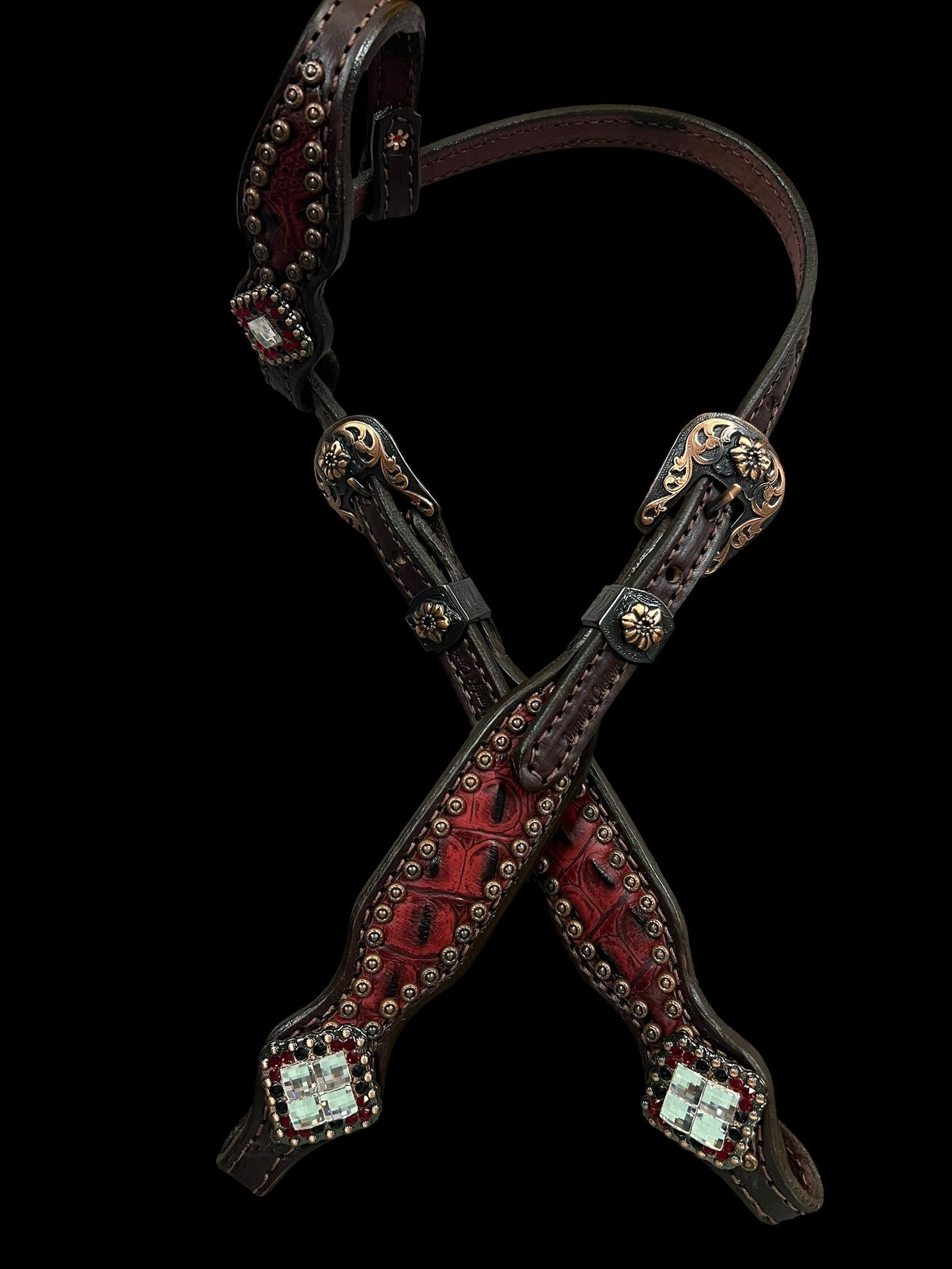 Dark red gator on dark leather