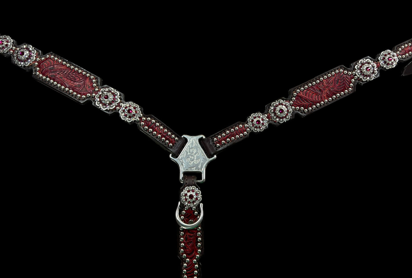 Pomegranate floral on dark leather