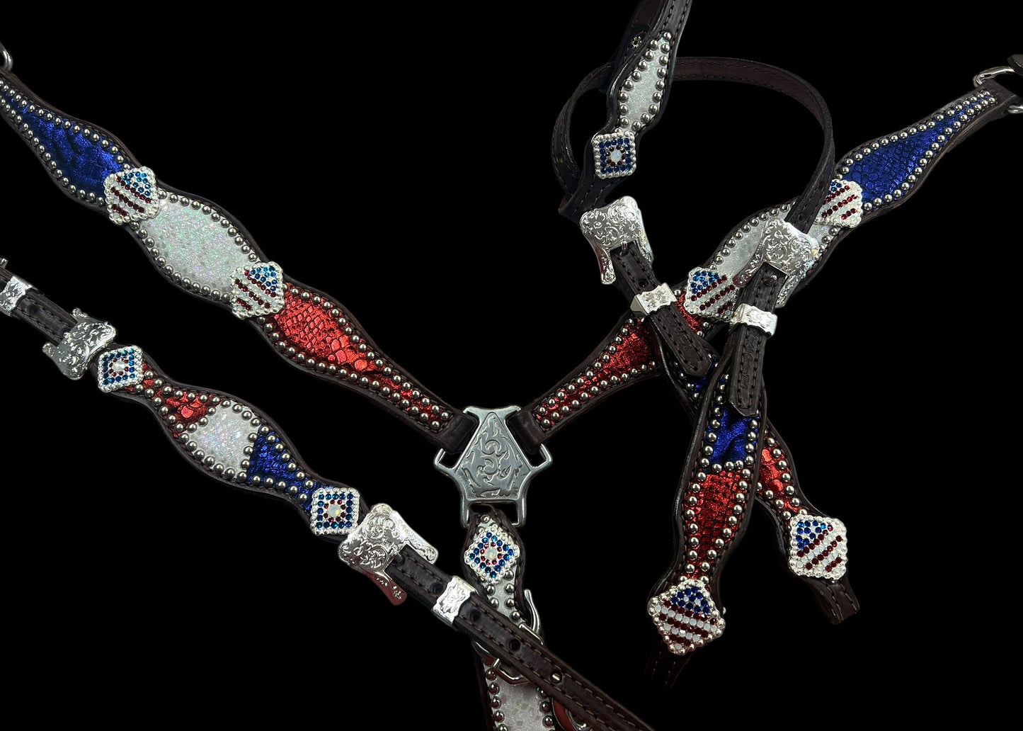 Red, white, and blue mystic on dark