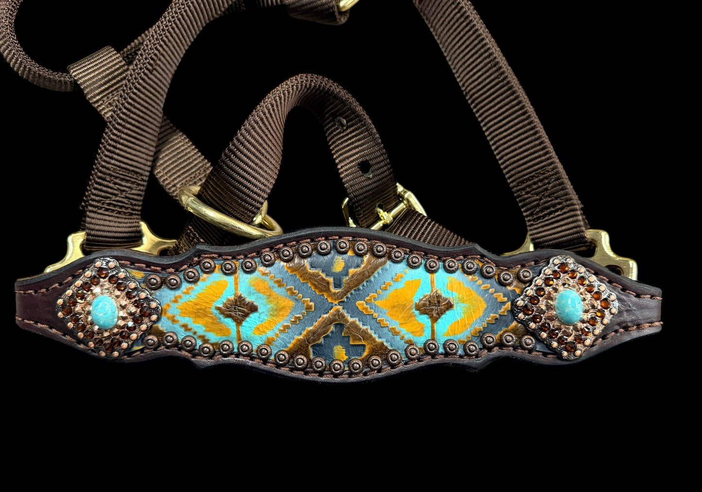 Mocca and mint Navajo on dark leather