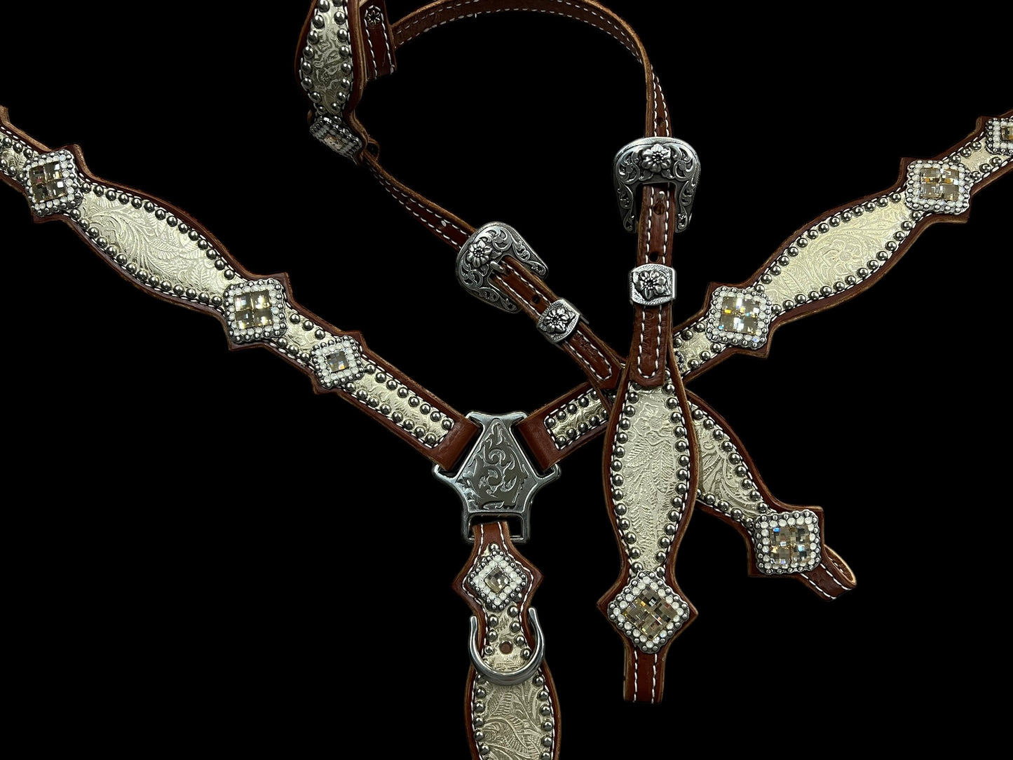 Silver and gold floral on medium leather