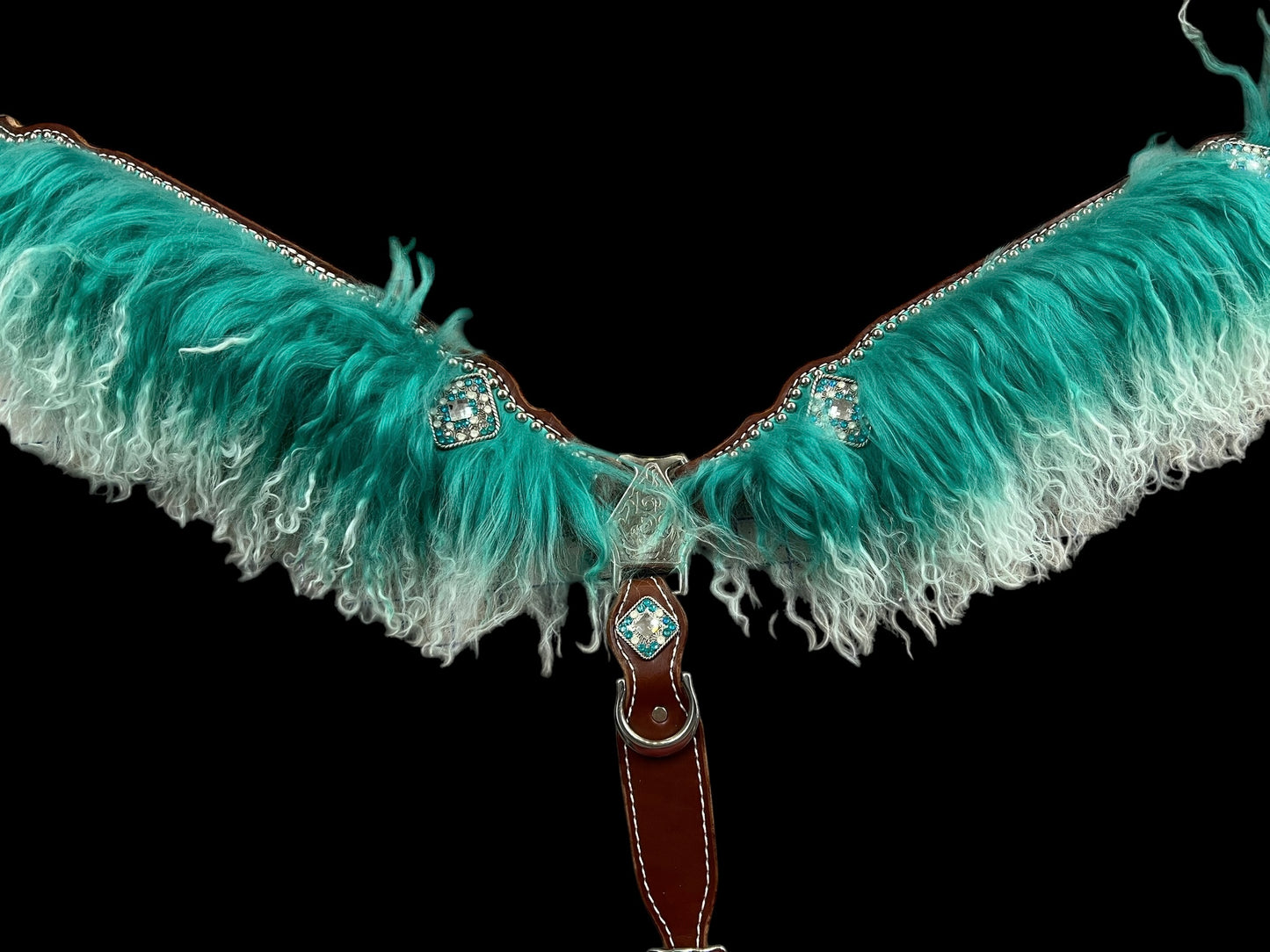Teal angora on medium leather