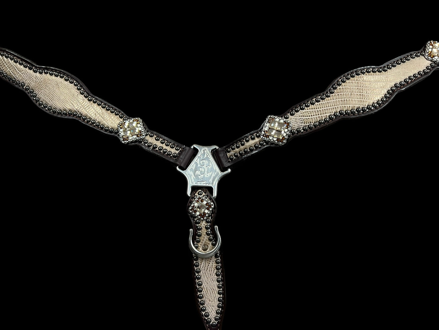copper lizard on dark leather