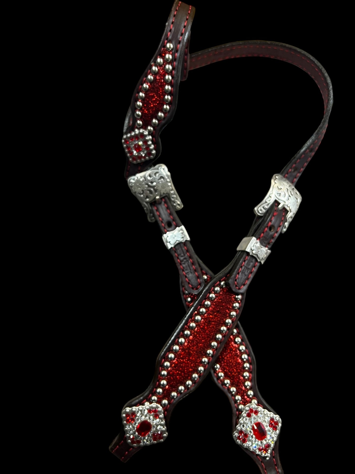 Metallic Red on dark leather