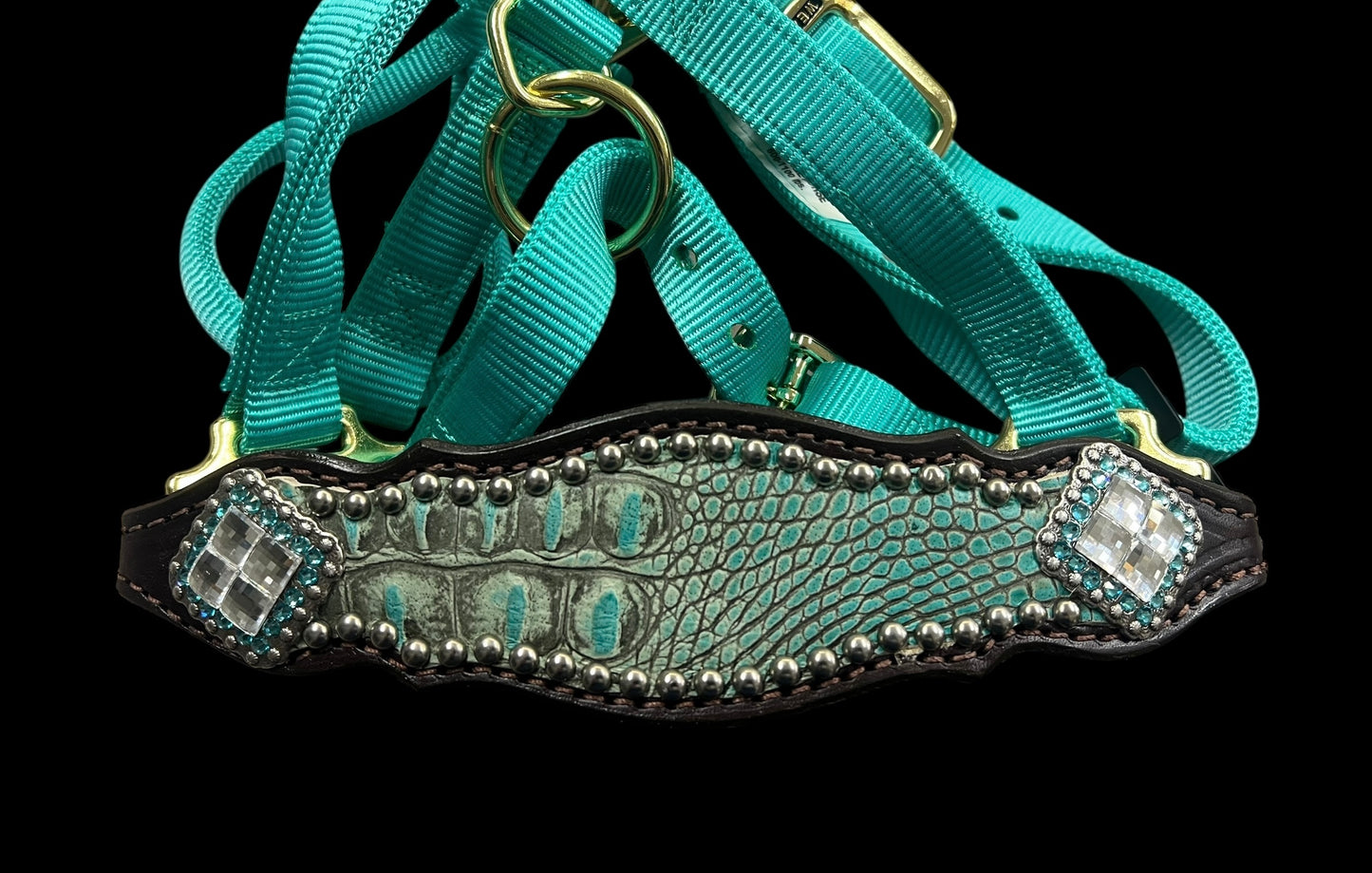 Antique turquoise gator on dark leather