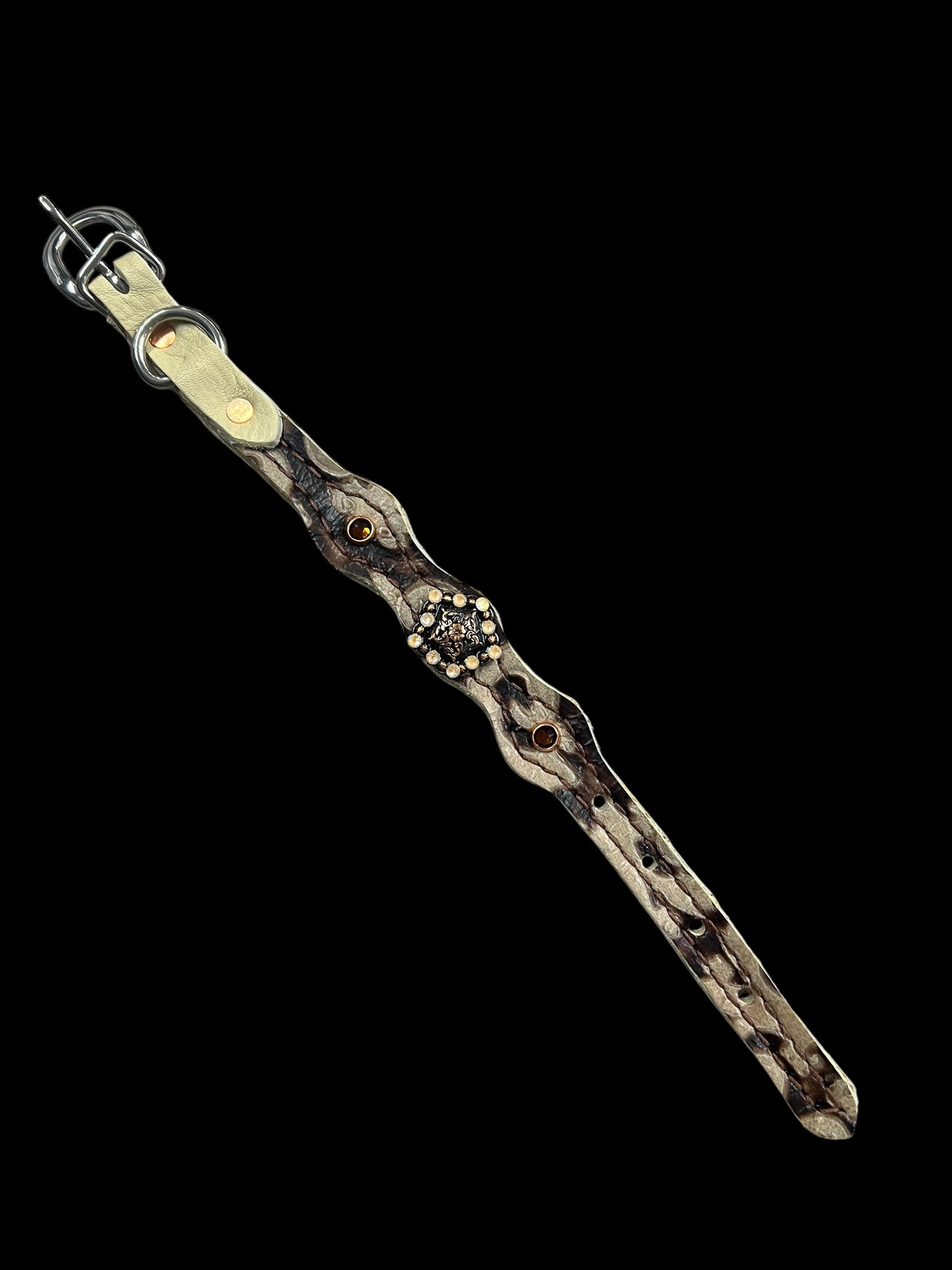 Brown and Cream floral on dark leather