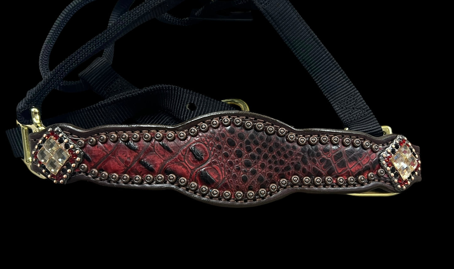Dark red gator on dark leather