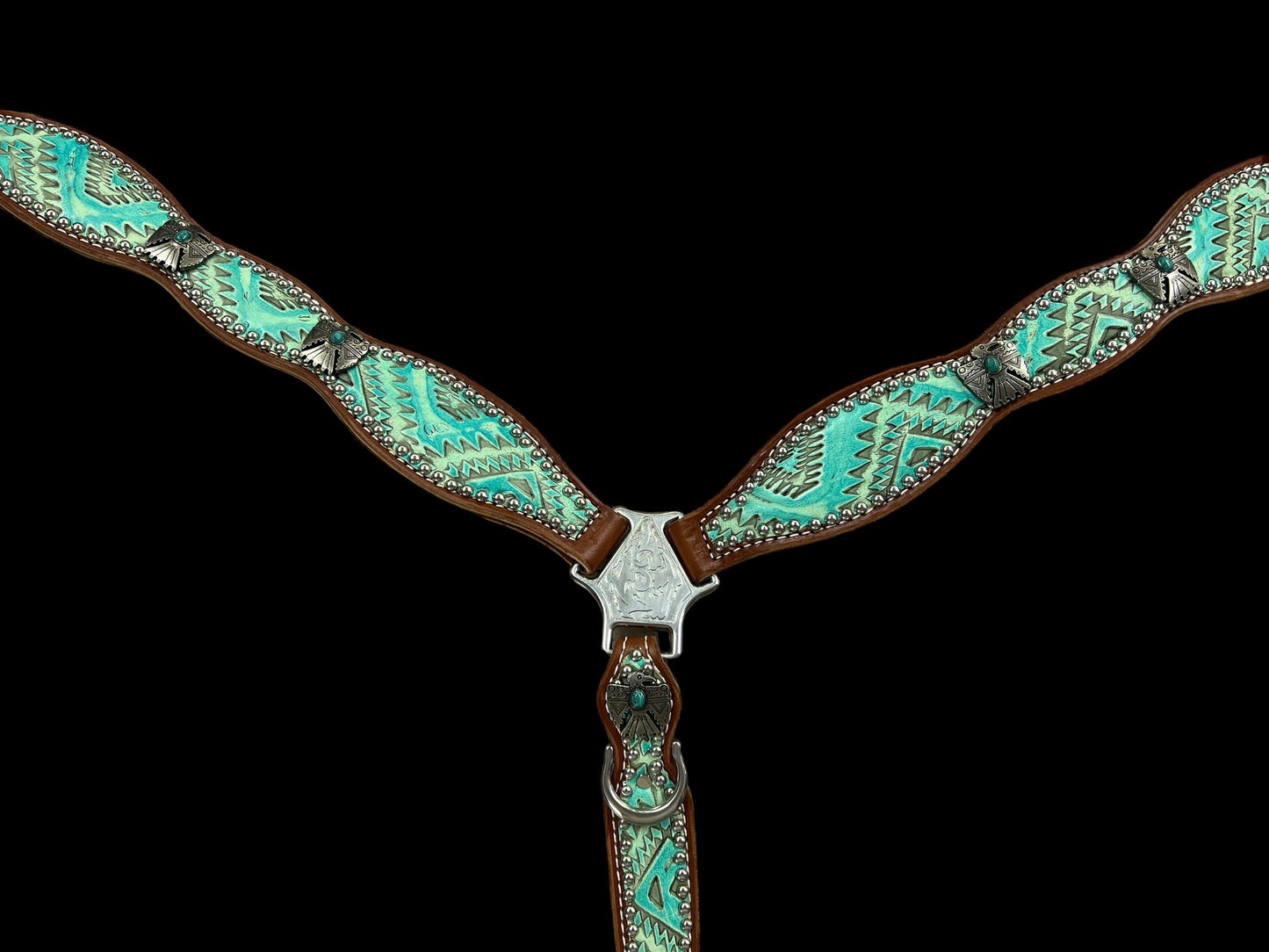 Turquoise aztec on medium leather