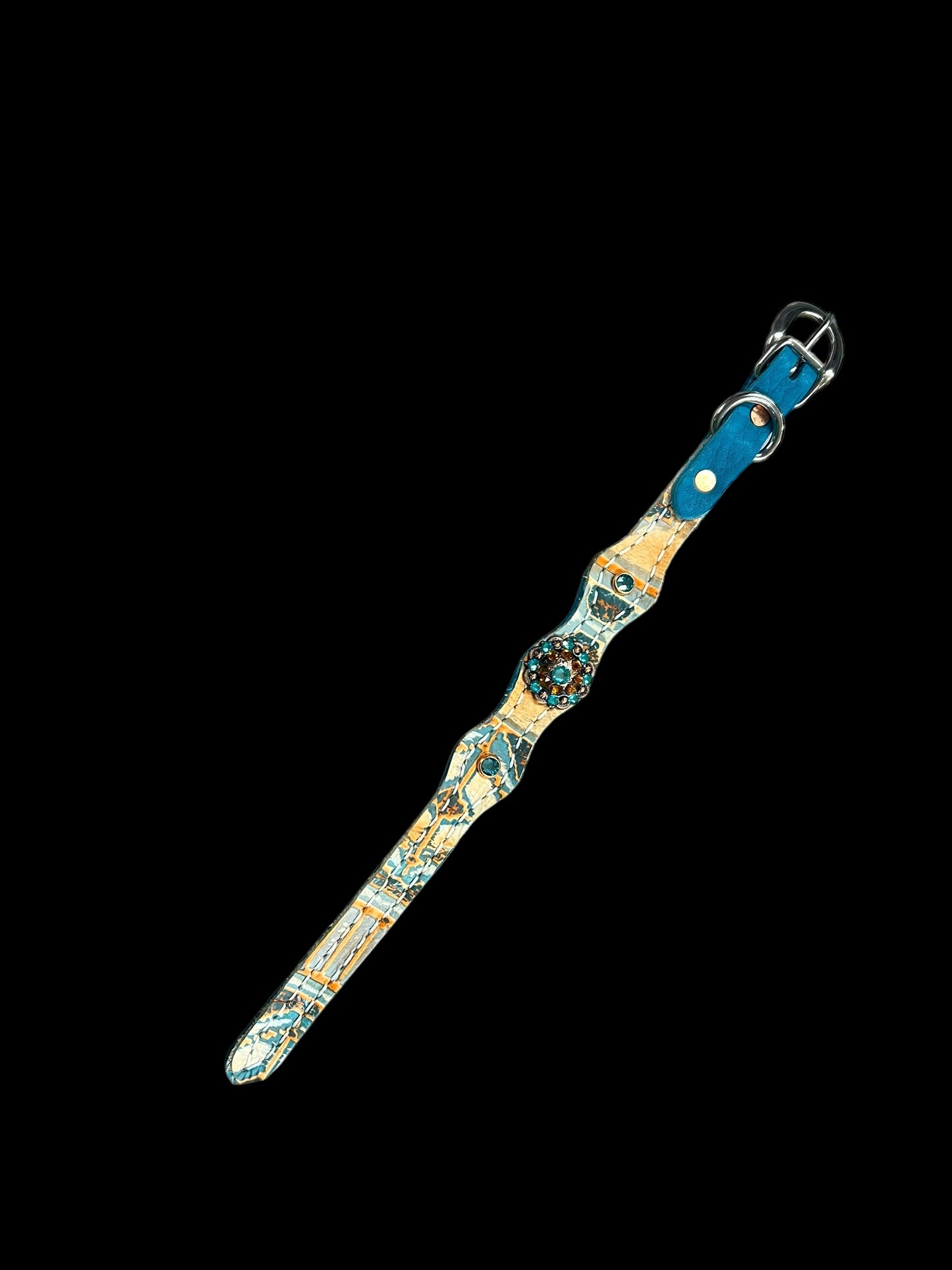 Orange and turquoise navajo on dark leather