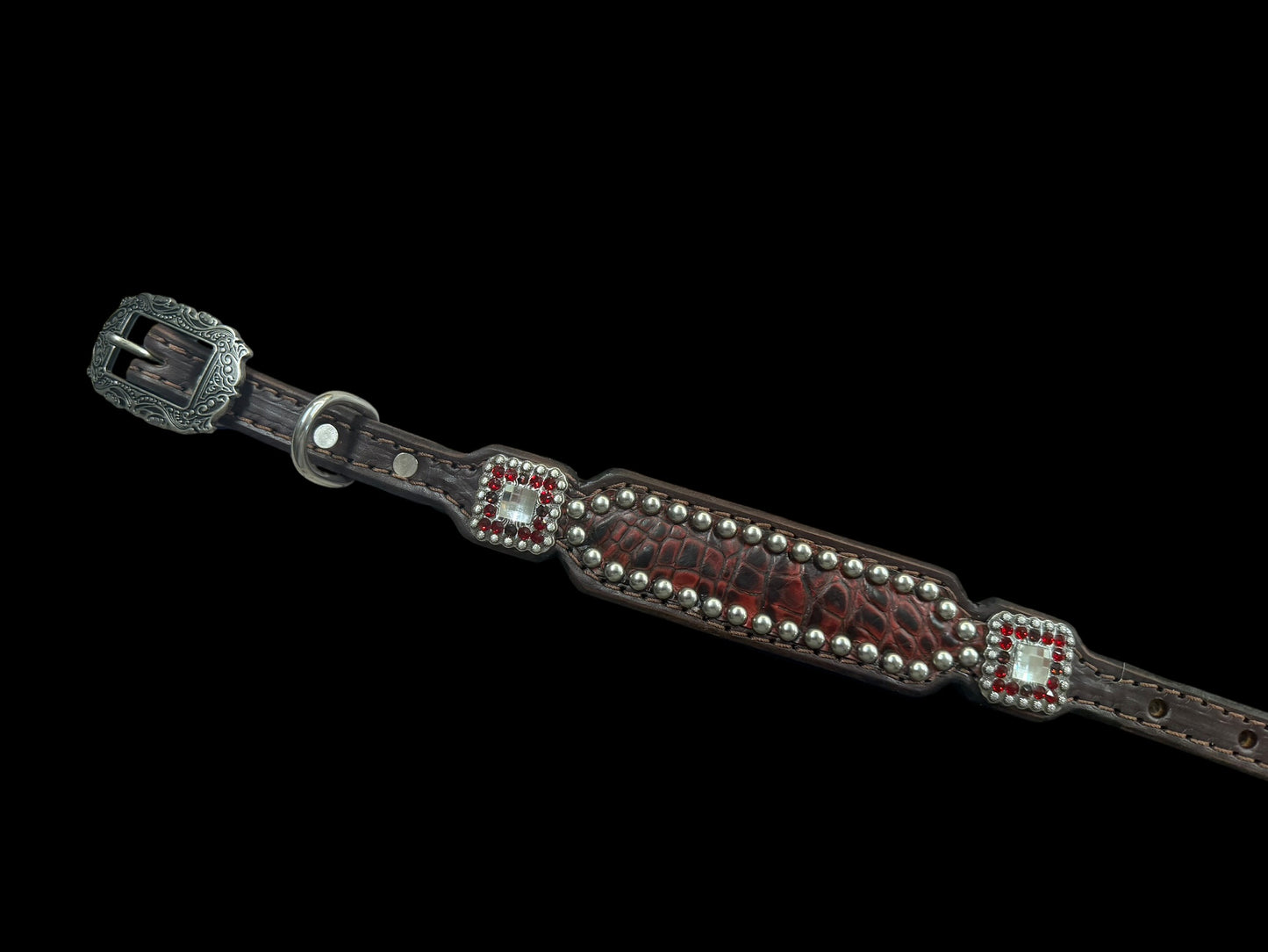Dark red gator on dark leather