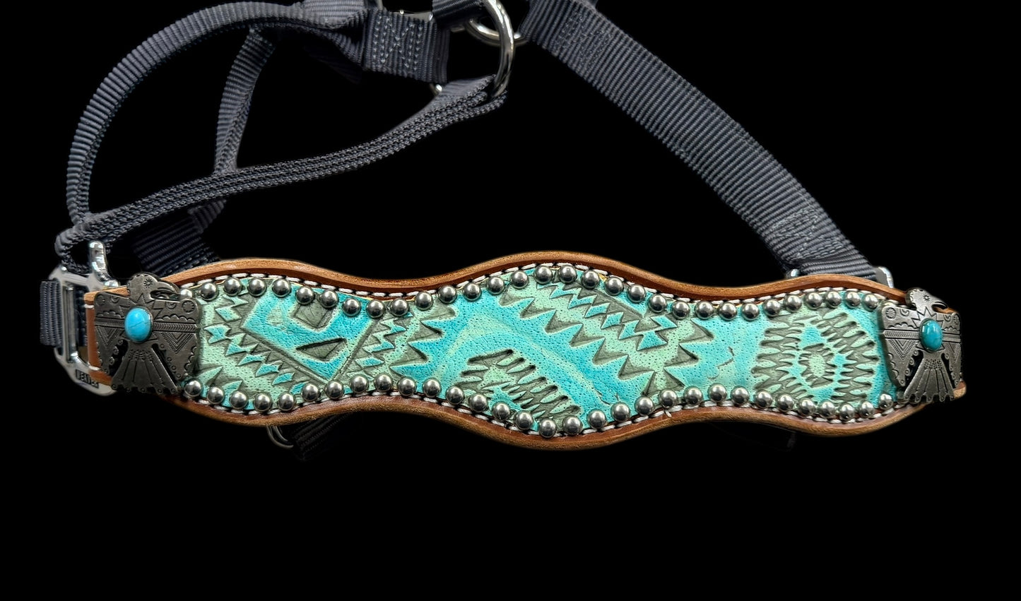 Turquoise aztec on medium leather