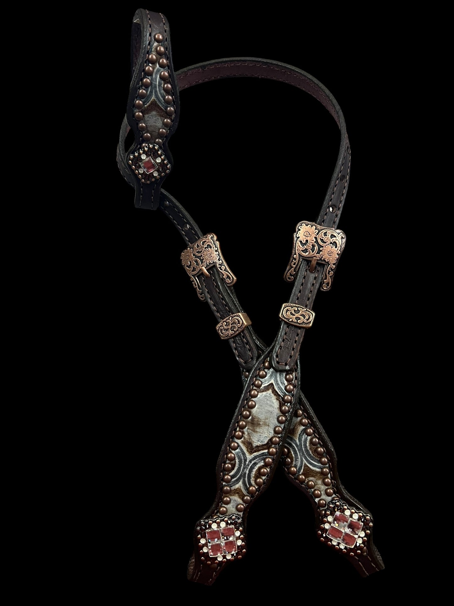 Brown and cream Arabesque on dark leather