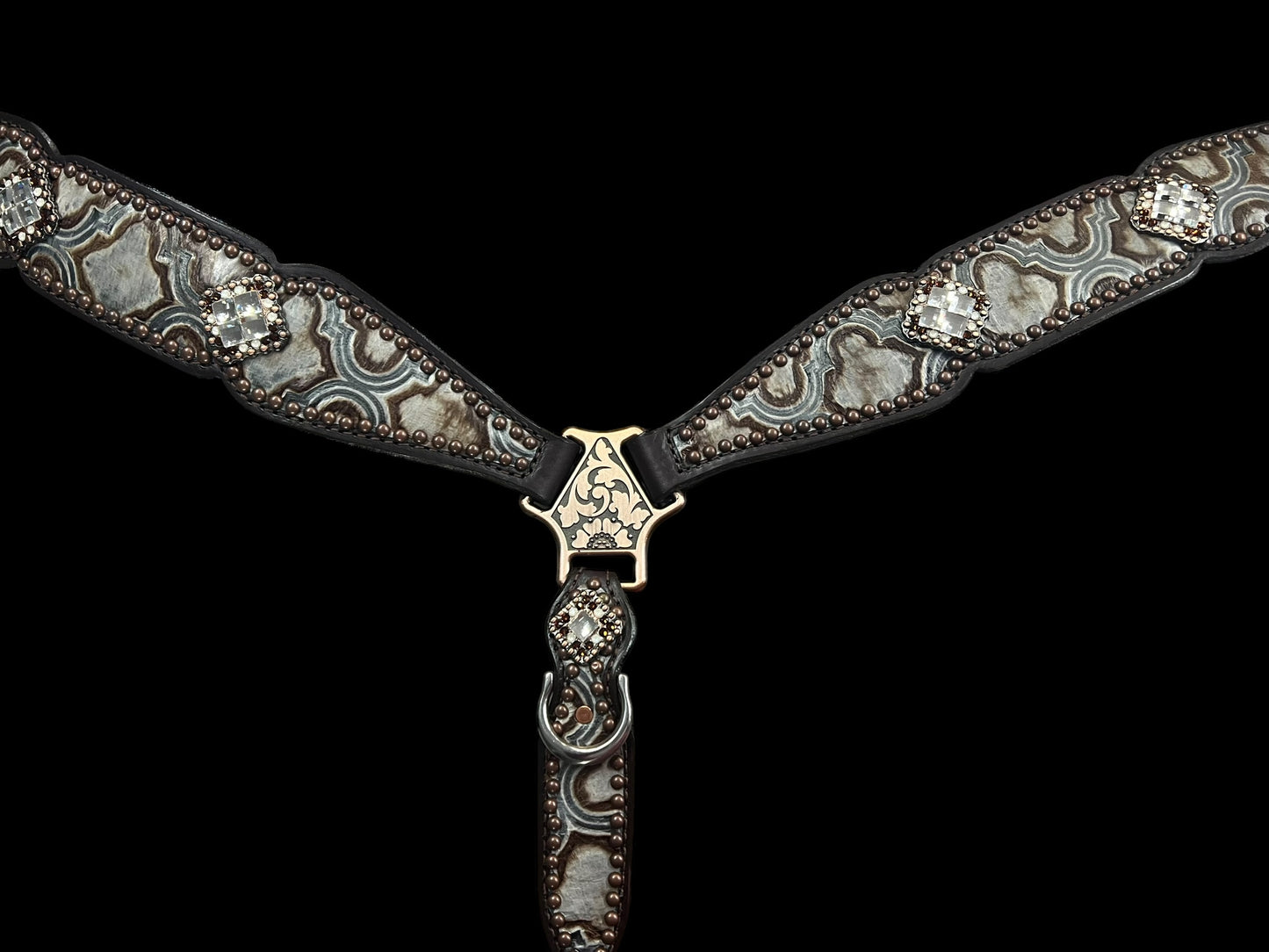 Brown and cream Arabesque on dark leather