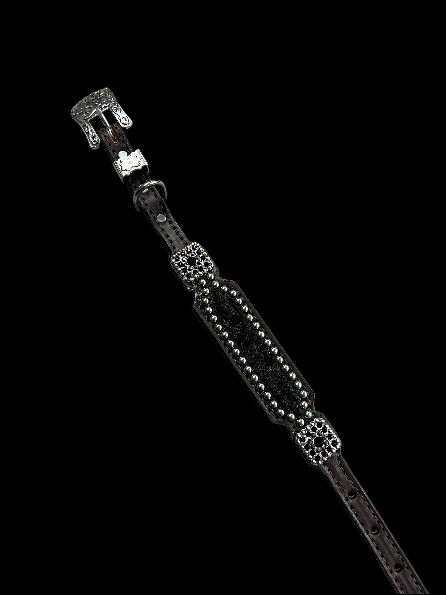 Black flocked leopard on dark leather