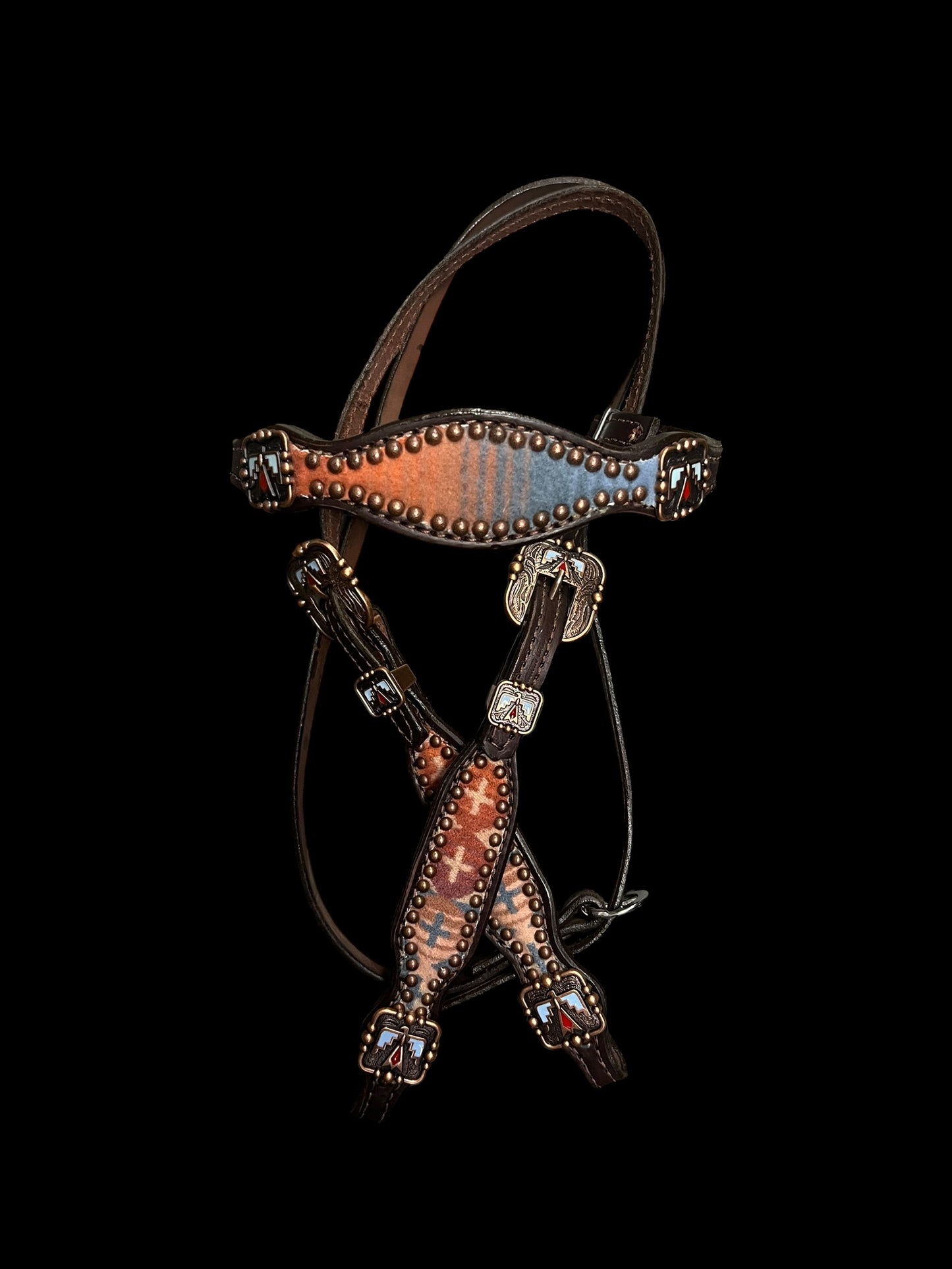 Blue and red Pendleton® on dark leather