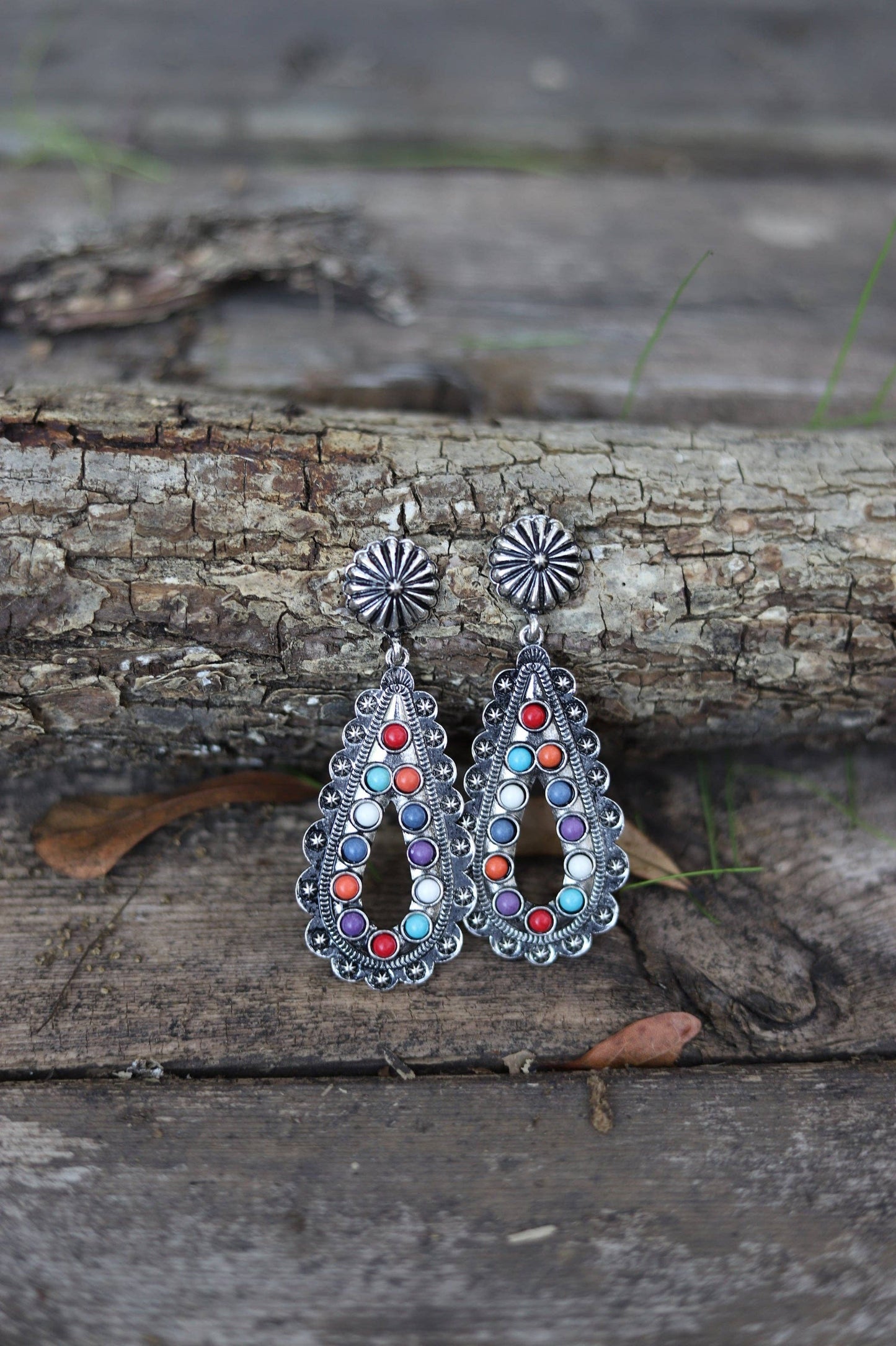 MULTI WESTERN TEARDROP POST EARRINGS