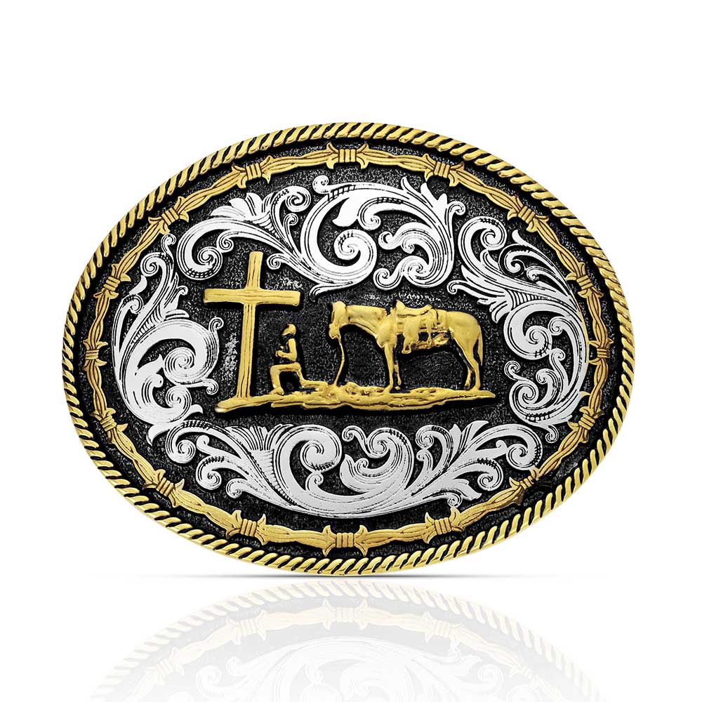 Two tone Rope & Barbed Wire Classic Impressions Christian Cowboy Attitude Buckle