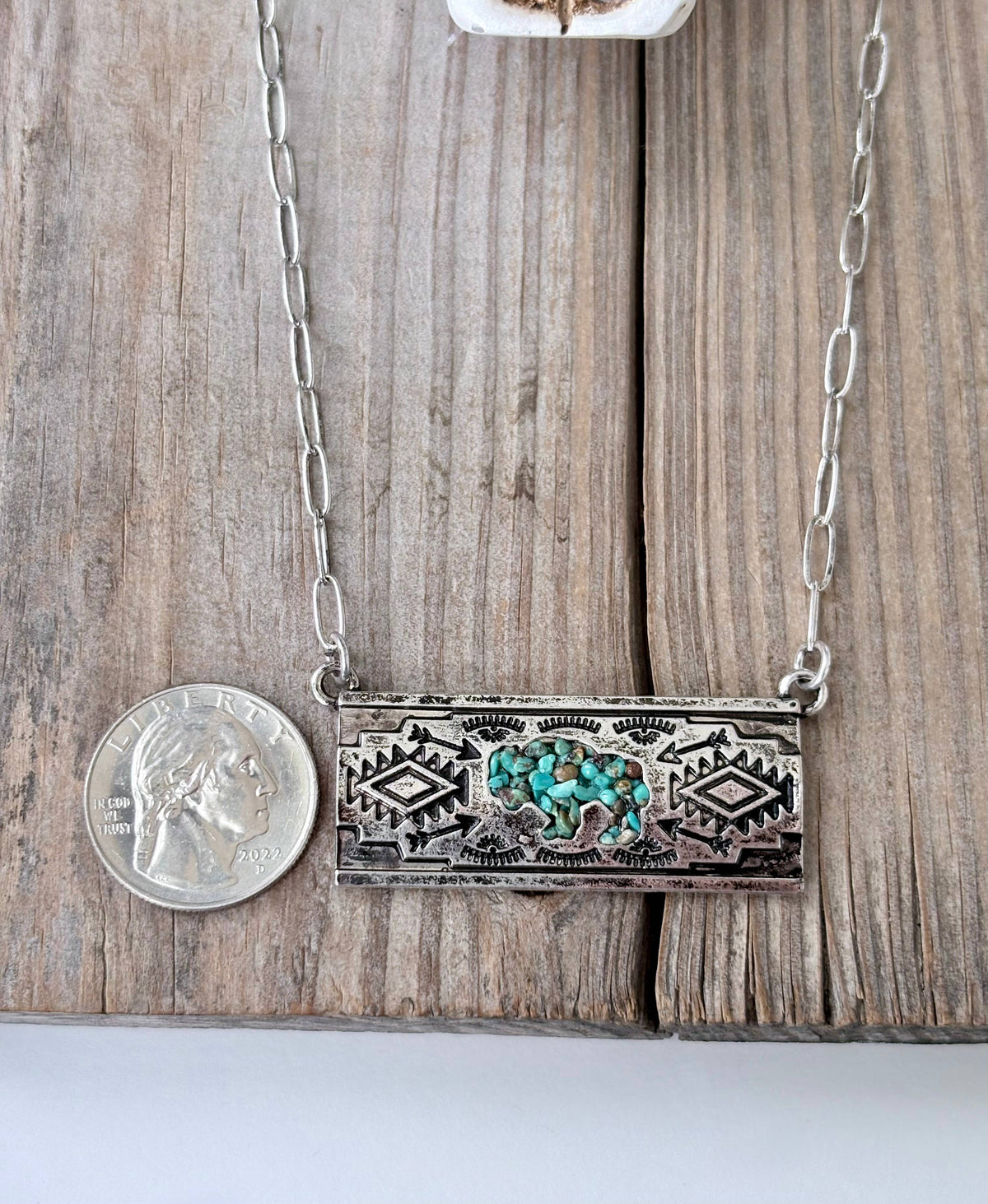 Western Aztec Druzy Buffalo Turquoise Stone Pendant Necklace