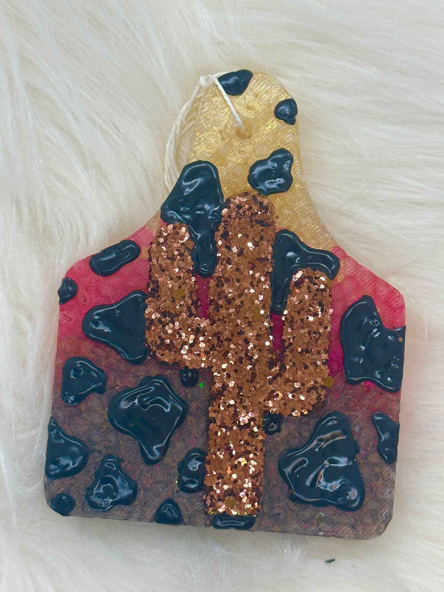 Ombre Cow Tag w/ Glitter Cactus: Strawberry Leather
