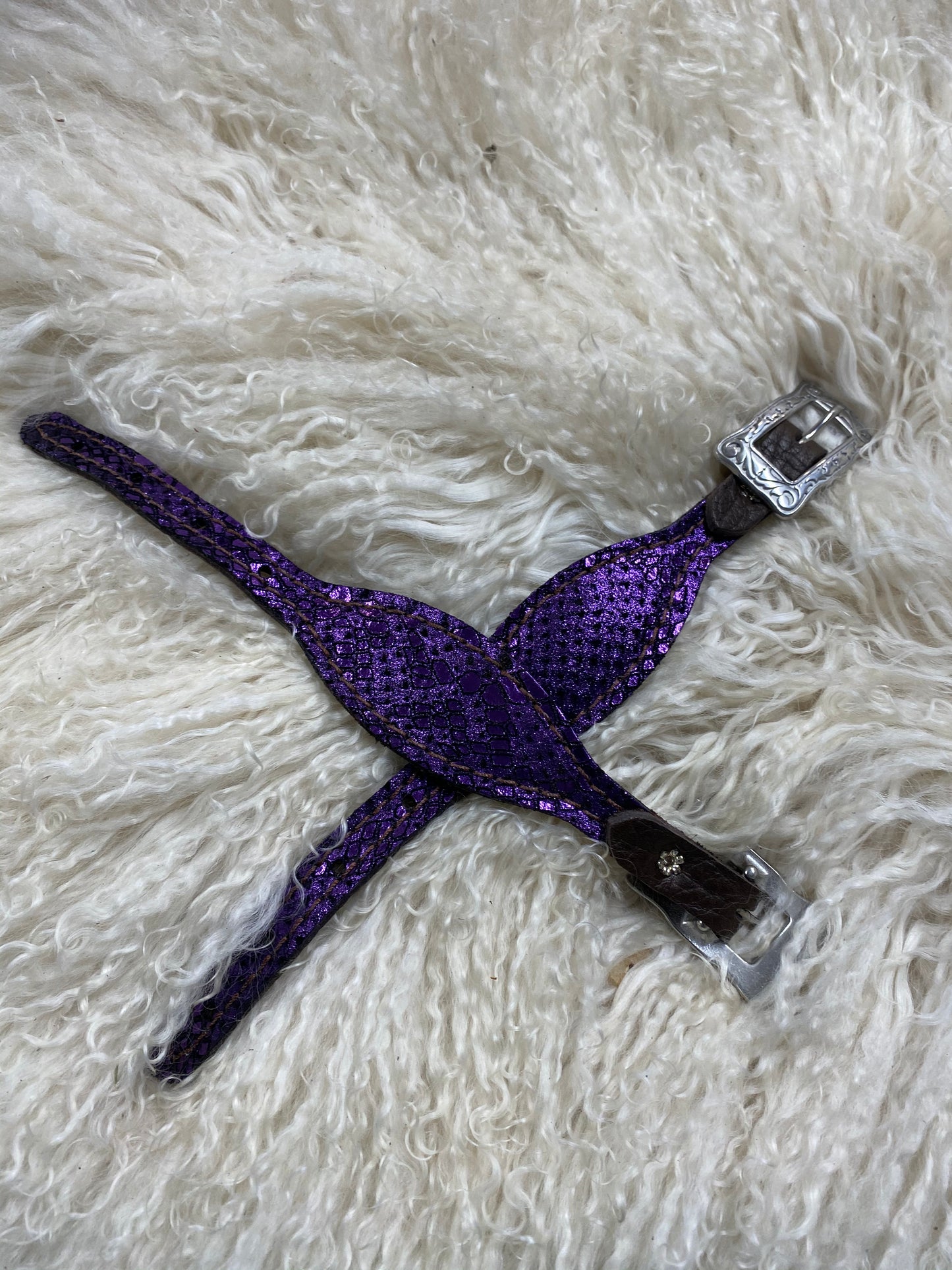 Purple mystic on Walnut leather